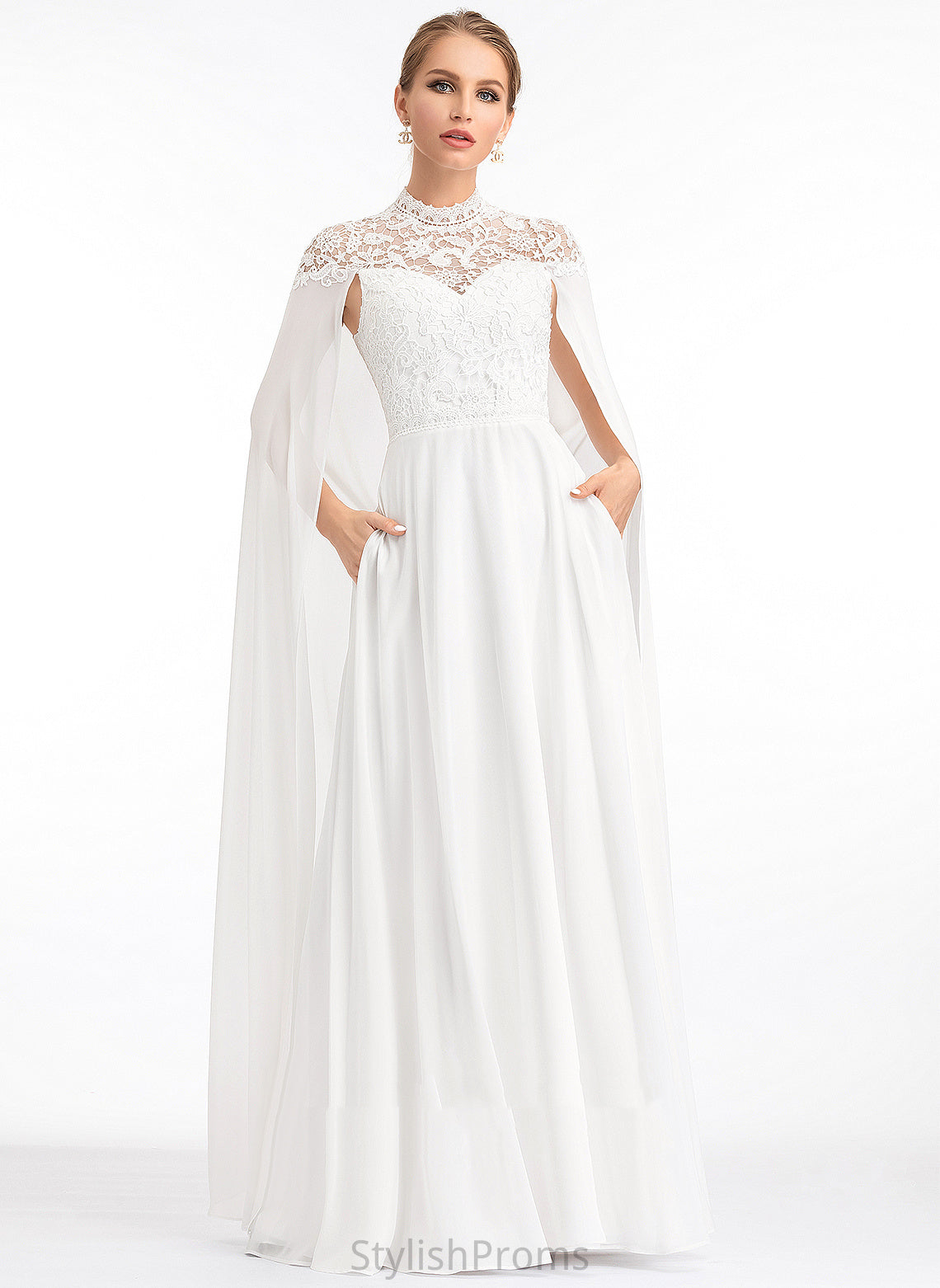 Chiffon Dress Setlla Floor-Length High Lace Wedding Dresses Wedding A-Line Neck