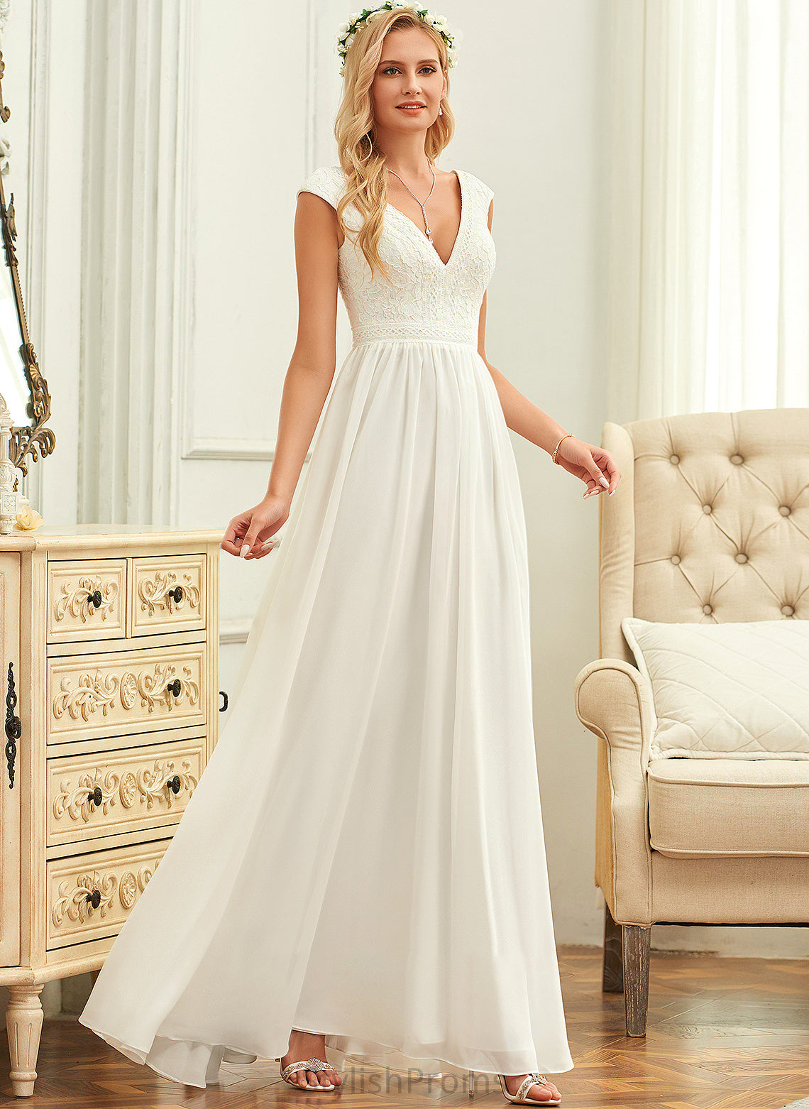 Chiffon Wedding V-neck Kayden Floor-Length Wedding Dresses A-Line Lace Dress