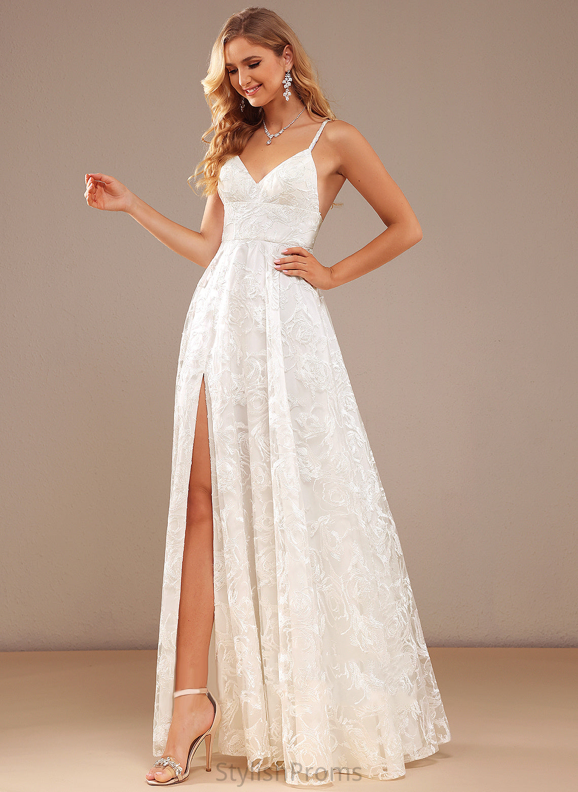 Wedding A-Line V-neck Eliana Floor-Length Lace Wedding Dresses Dress