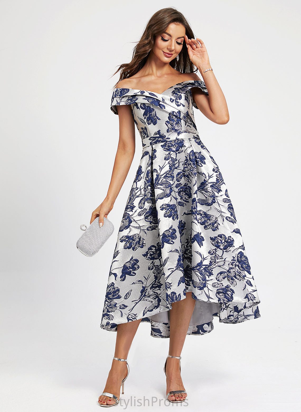 Flower(s) Cocktail Dresses With Off-the-Shoulder Satin Cocktail Asymmetrical Carlee A-Line Dress