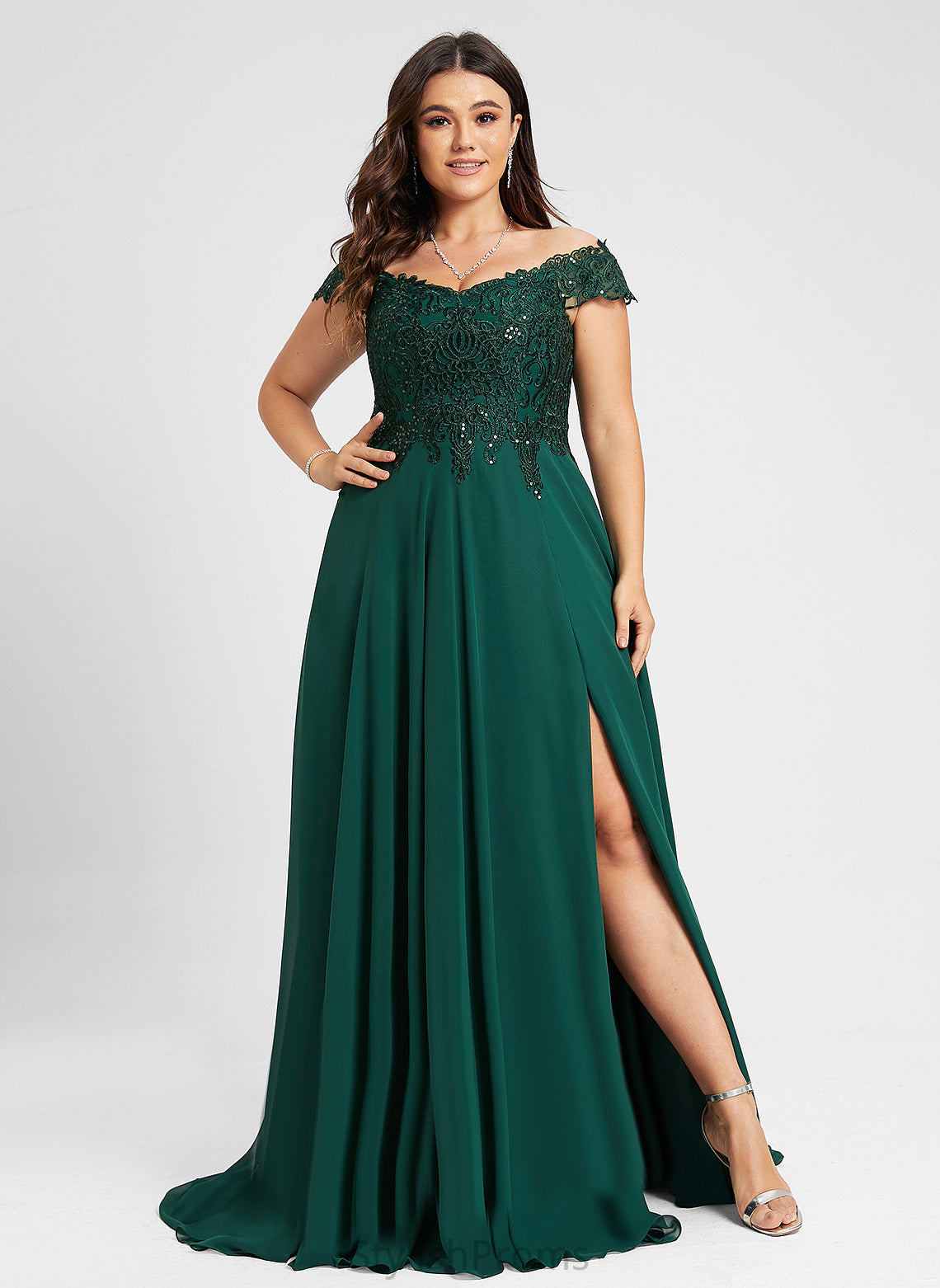 Off-the-Shoulder Chiffon Sweep Lace With Mildred A-Line Sequins Prom Dresses Train