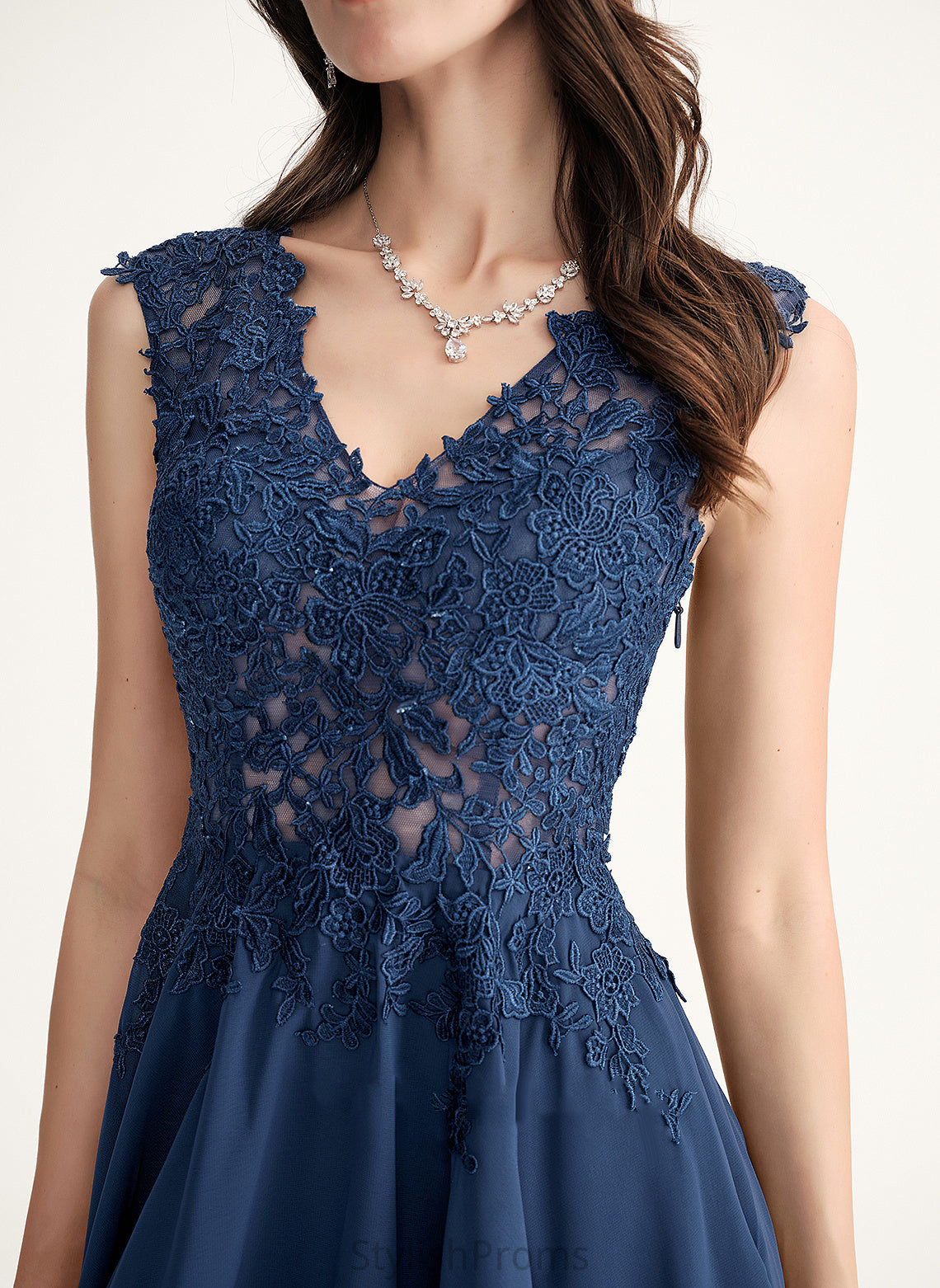 V-neck Cocktail Lace A-Line Isabela Dress Tea-Length Chiffon Cocktail Dresses