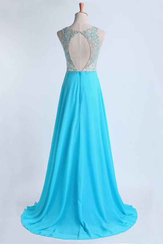 2024 Prom Dresses A Line Scoop Sweep/Brush Chiffon