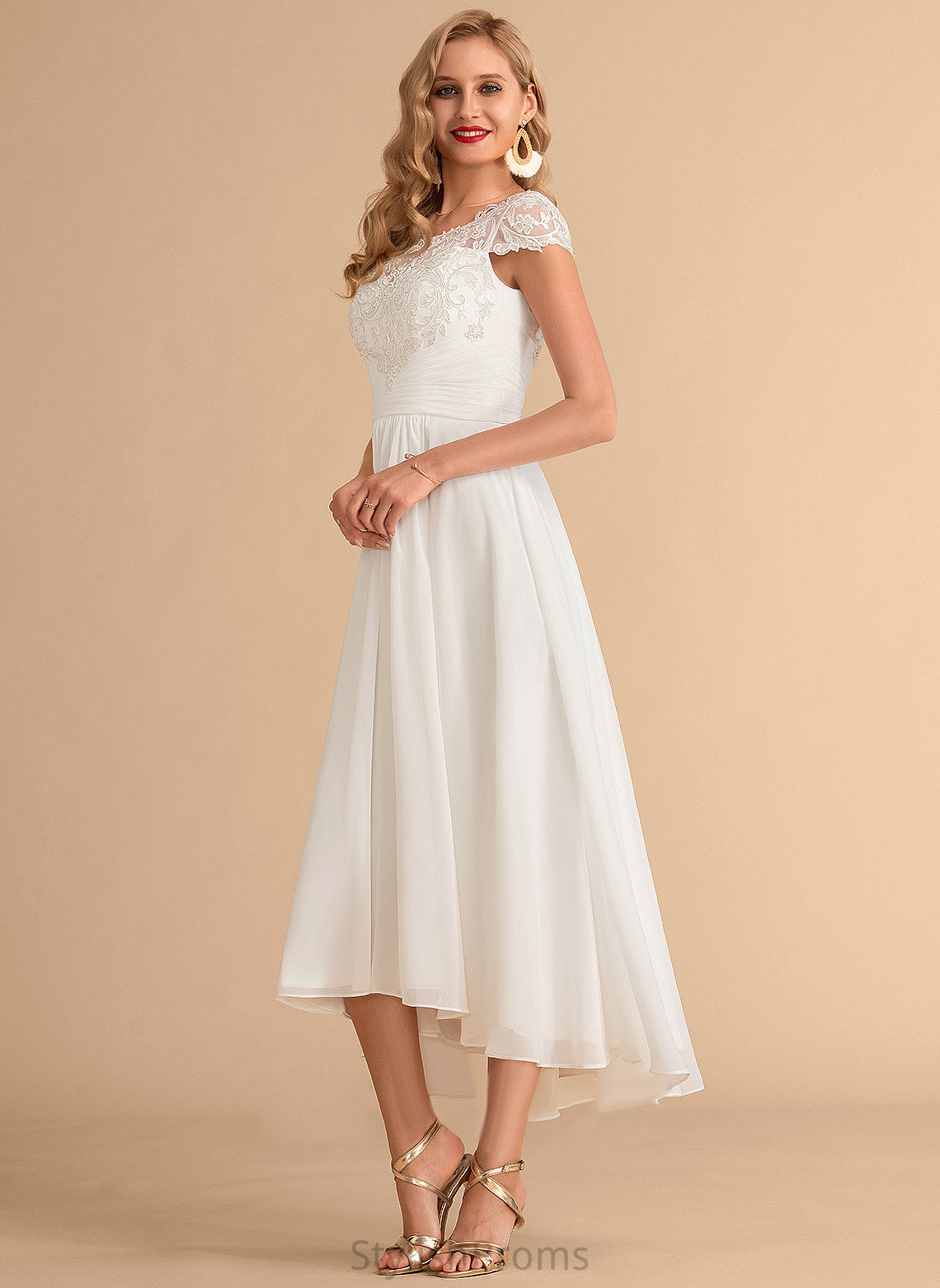 Scoop Wedding Dresses Chiffon Asymmetrical Lace Laney A-Line Dress Wedding Neck