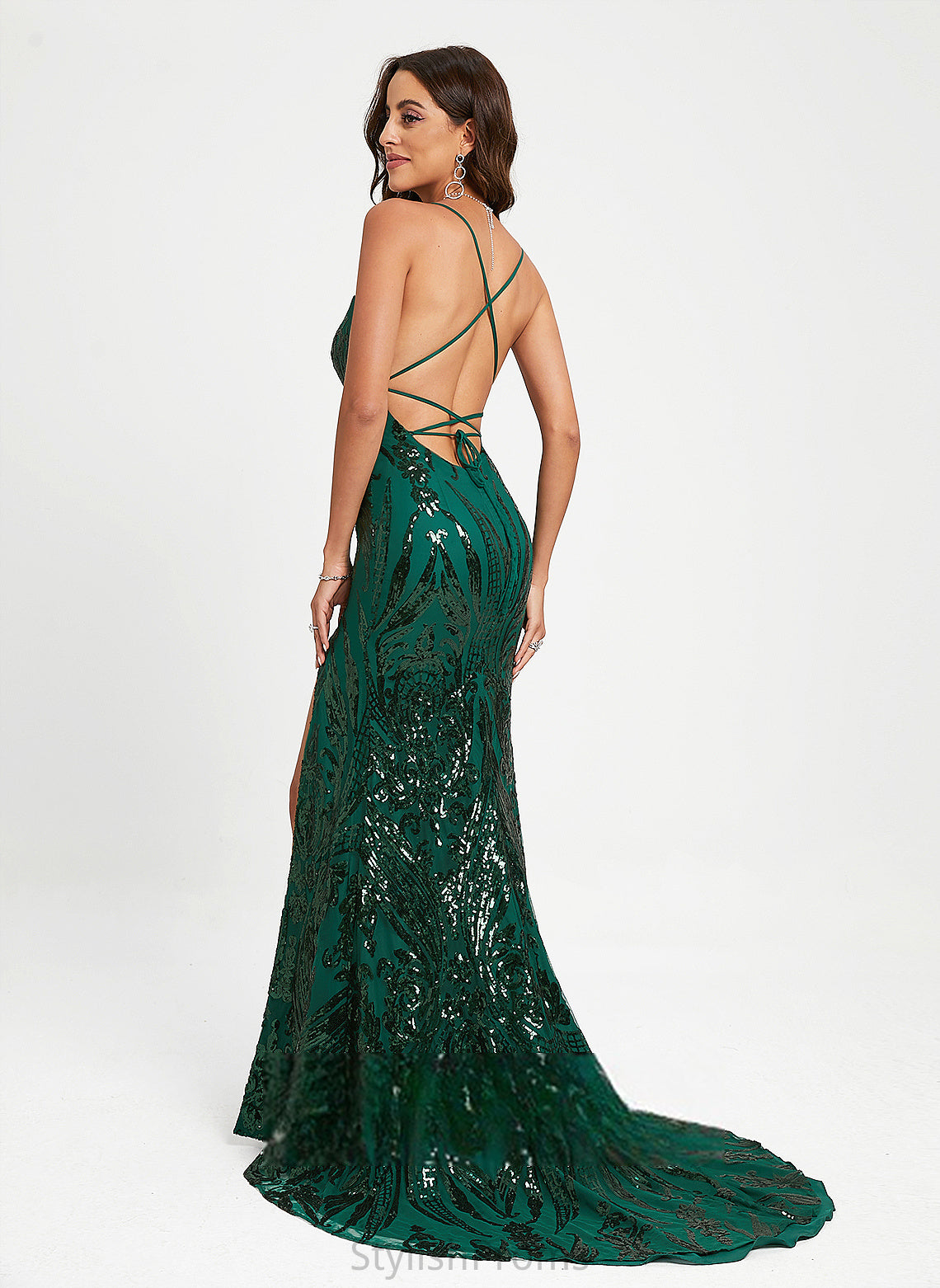 Scoop Sequins Trumpet/Mermaid Danika With Train Sequined Prom Dresses Sweep