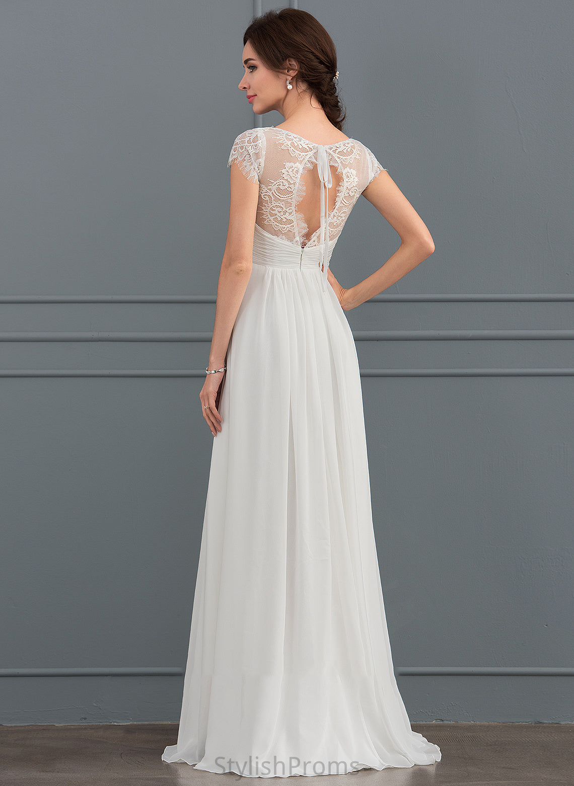 Elyse V-neck Wedding With Wedding Dresses Floor-Length Dress Ruffle A-Line Chiffon Lace