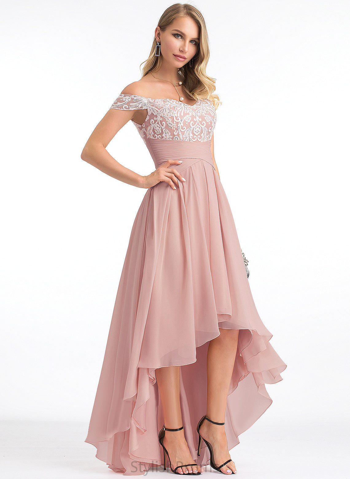 Lace A-Line Dress Asymmetrical With Pleated Carlee Wedding Wedding Dresses Off-the-Shoulder Chiffon