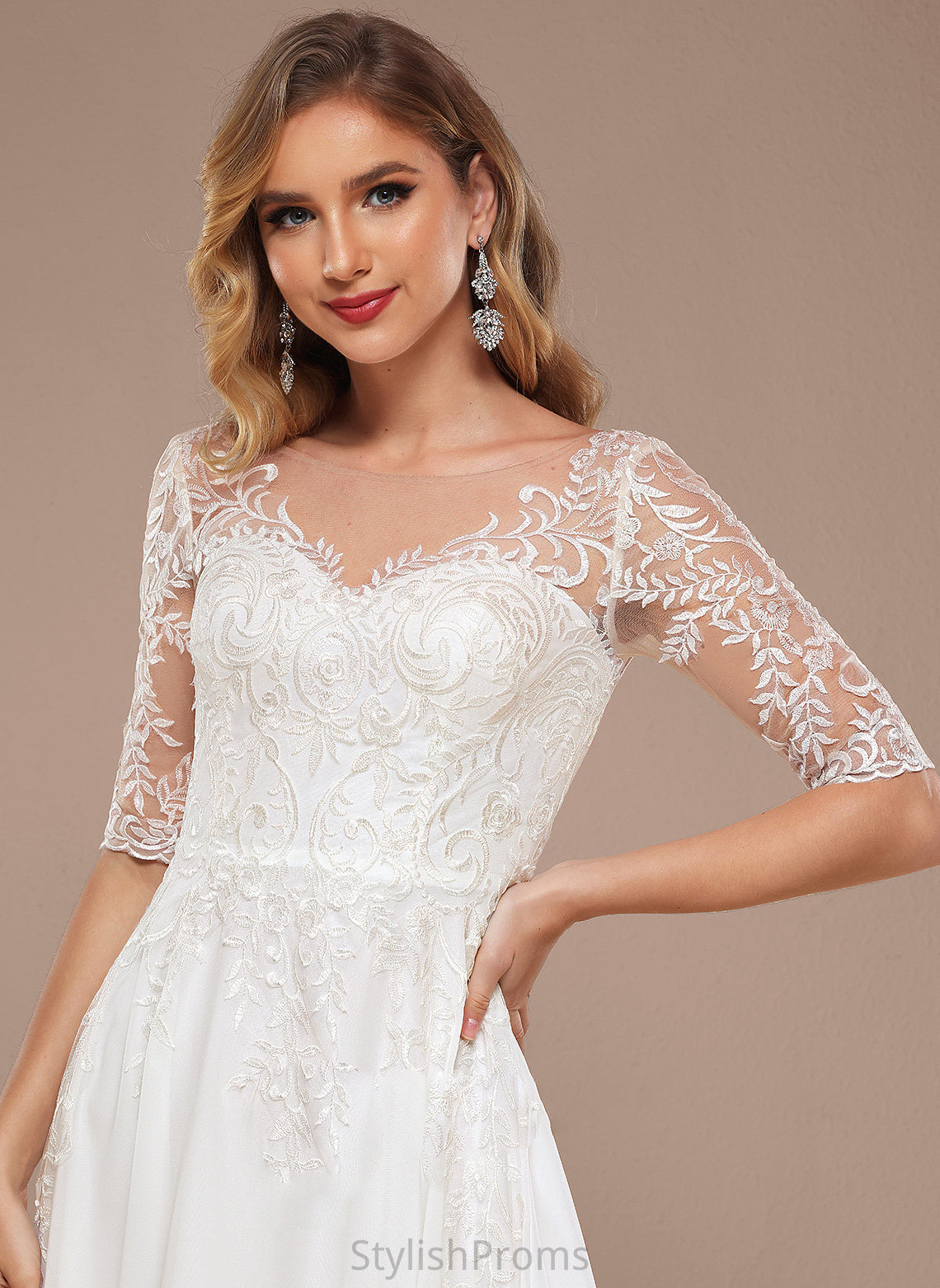 Wedding A-Line Wedding Dresses V-neck Floor-Length Dress Alexus Chiffon Lace