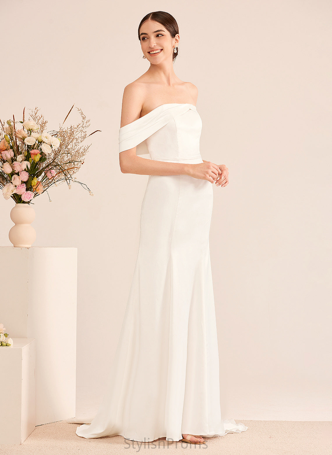 With Dress Wedding Dresses Train Off-the-Shoulder Wedding Mya Trumpet/Mermaid Ruffle Sweep Satin