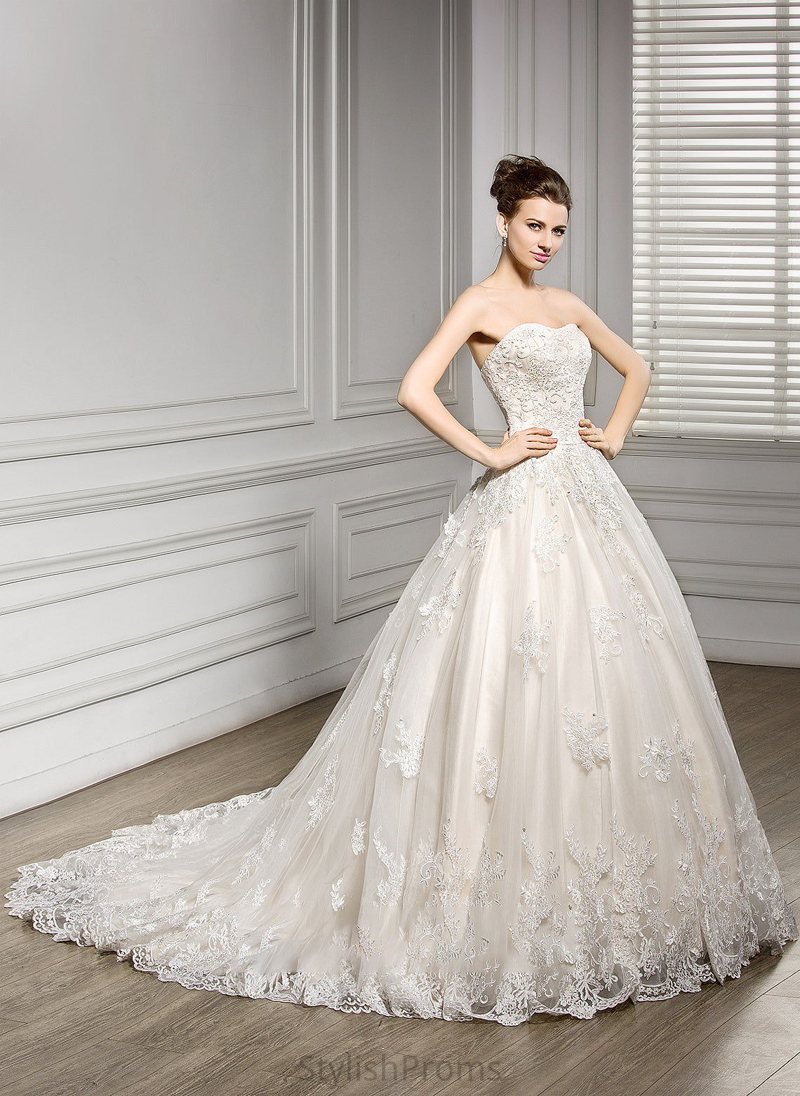 Wedding Dresses Train Dress Sweetheart Tulle Ball-Gown/Princess Wedding Court Lace Libby