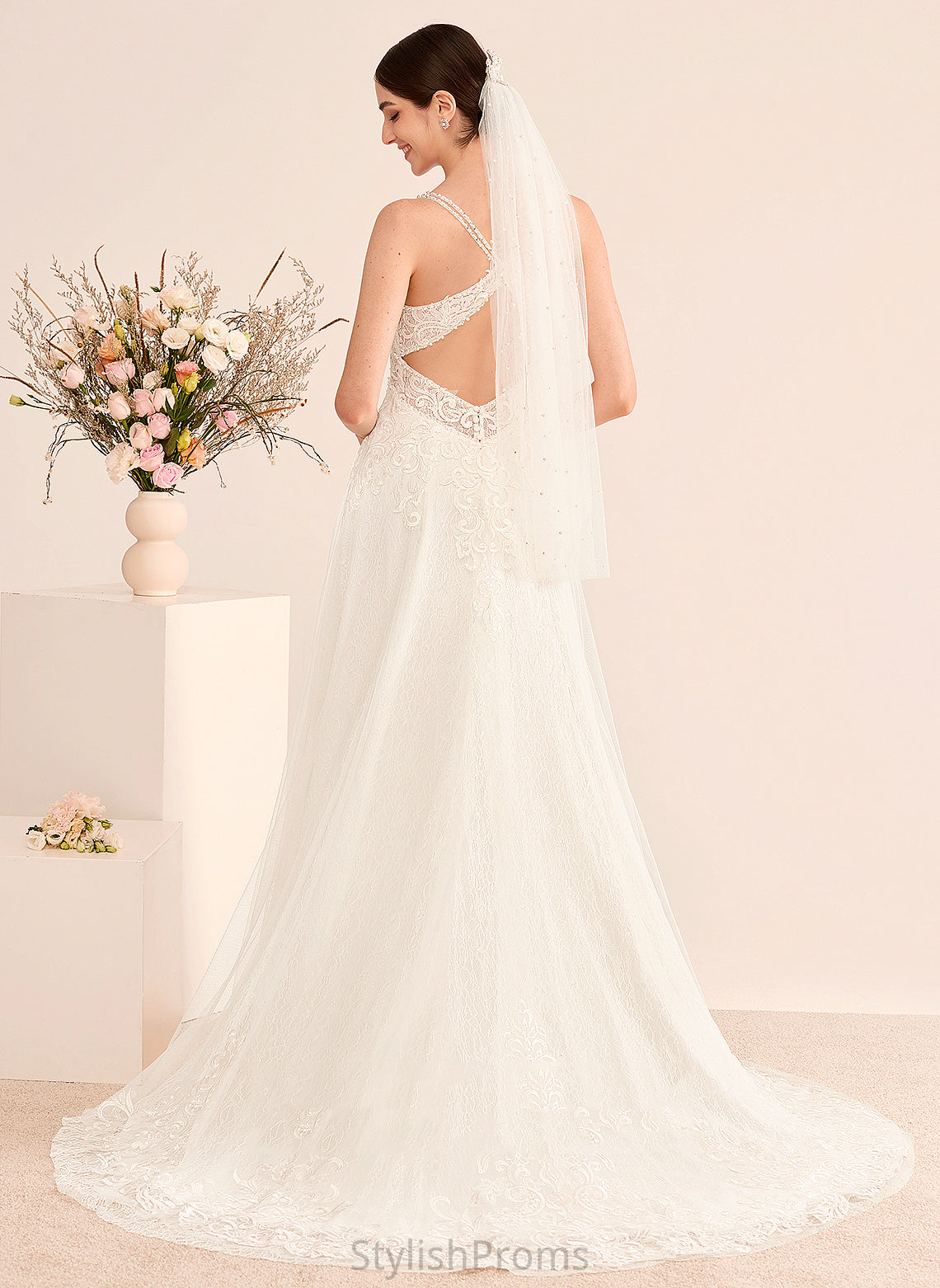 Ava Court Dress Wedding Dresses A-Line With Train Tulle Beading Lace V-neck Wedding