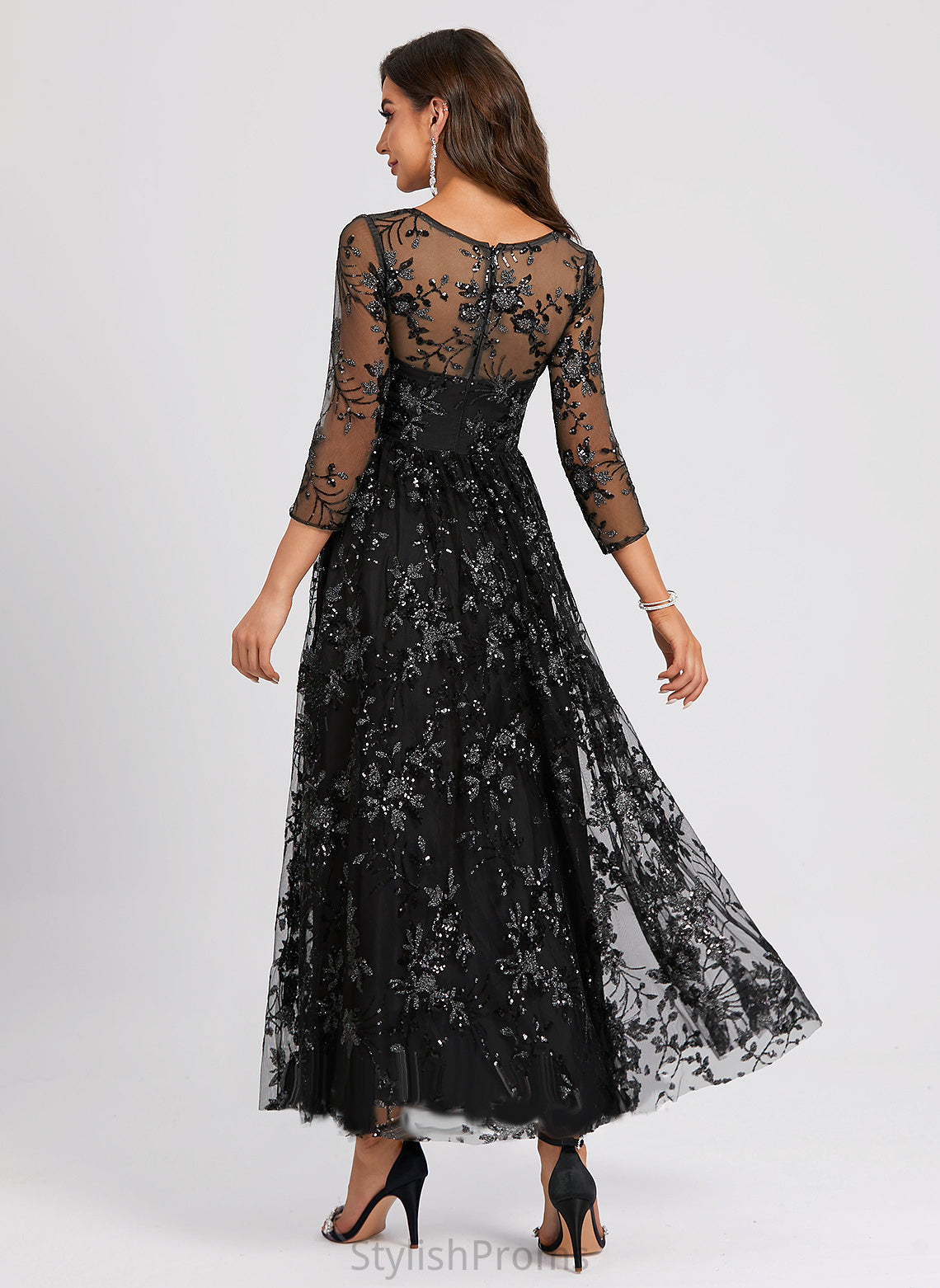 Rosalyn A-Line Dress Cocktail Dresses Sequined V-neck Lace Ankle-Length Cocktail