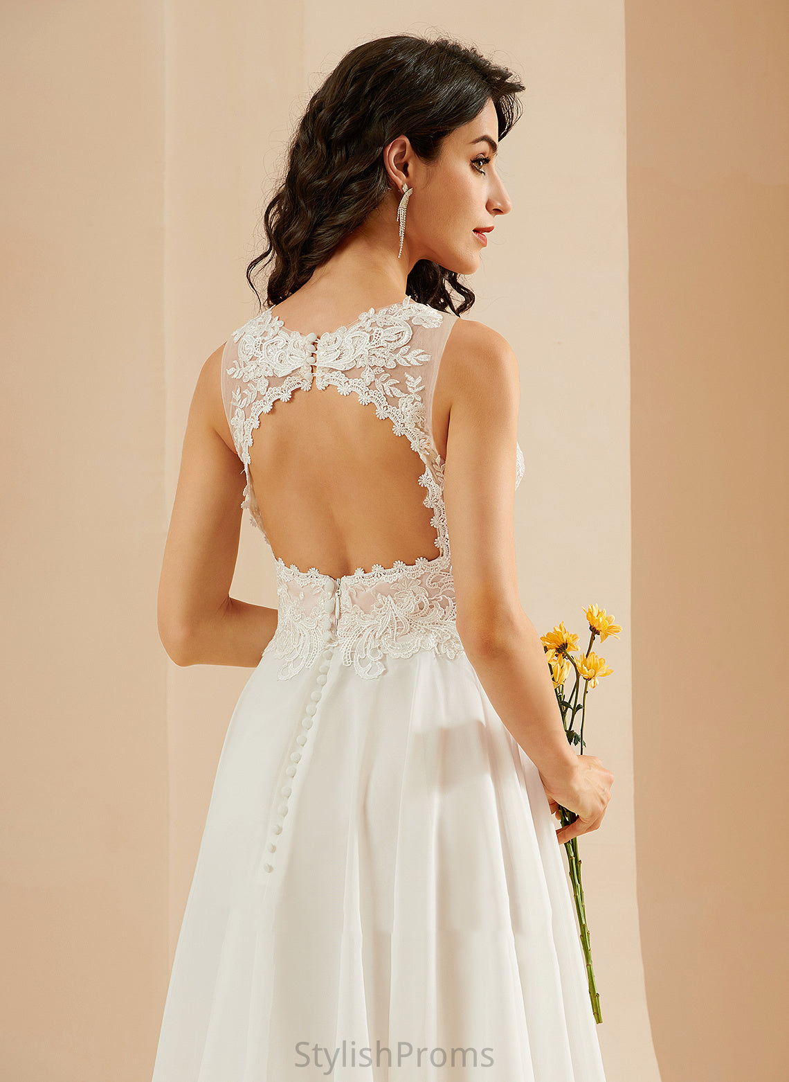 Lace With Wedding Wedding Dresses A-Line Chiffon Sequins V-neck Dress Sariah Knee-Length