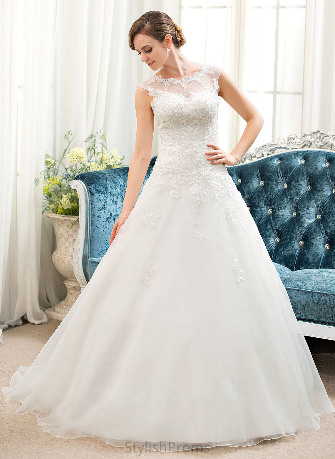 Sequins Ball-Gown/Princess Sweep Tulle Dress Tianna With Lace Wedding Dresses Illusion Wedding Train Beading Organza