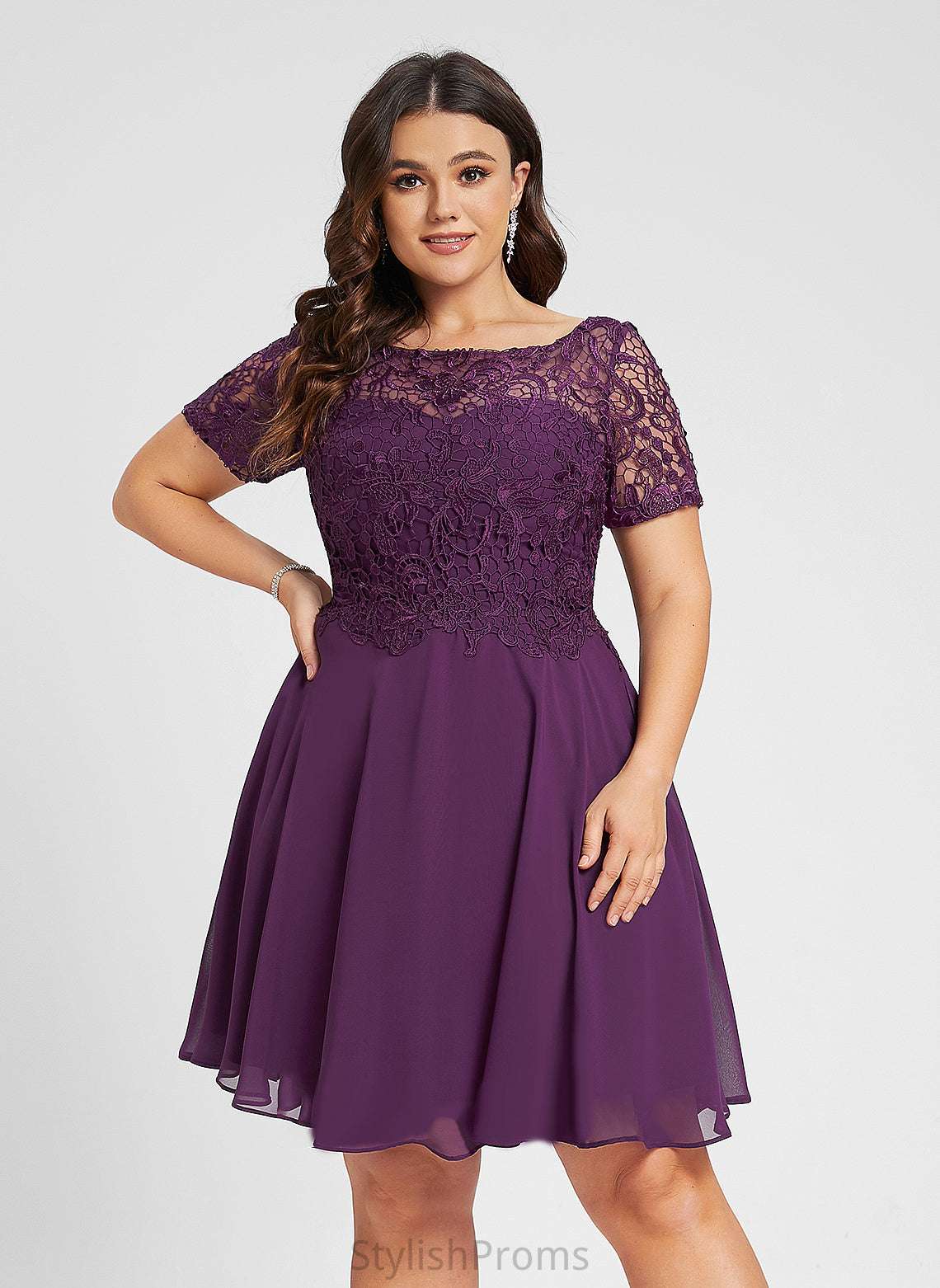 Knee-Length Scoop Neck Cocktail Dresses Chiffon Lace Rosalie A-Line Dress Cocktail