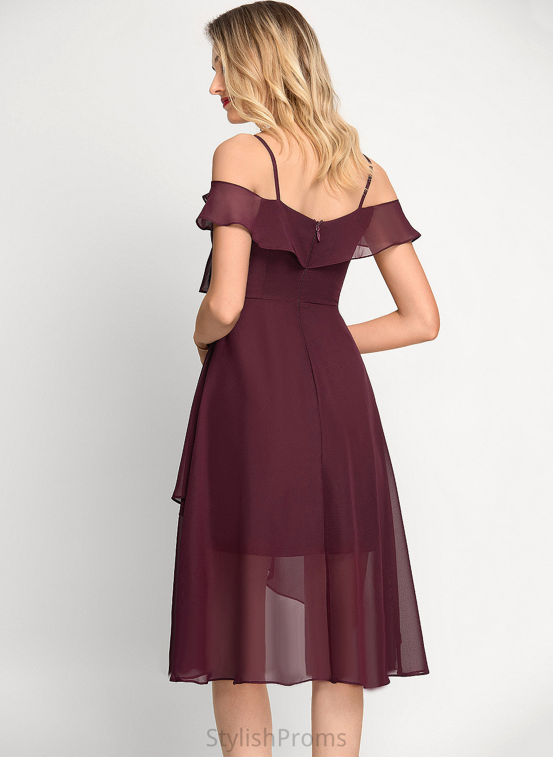 Cocktail Dresses Chiffon Off-the-Shoulder Dress Cocktail Asymmetrical Yamilet A-Line