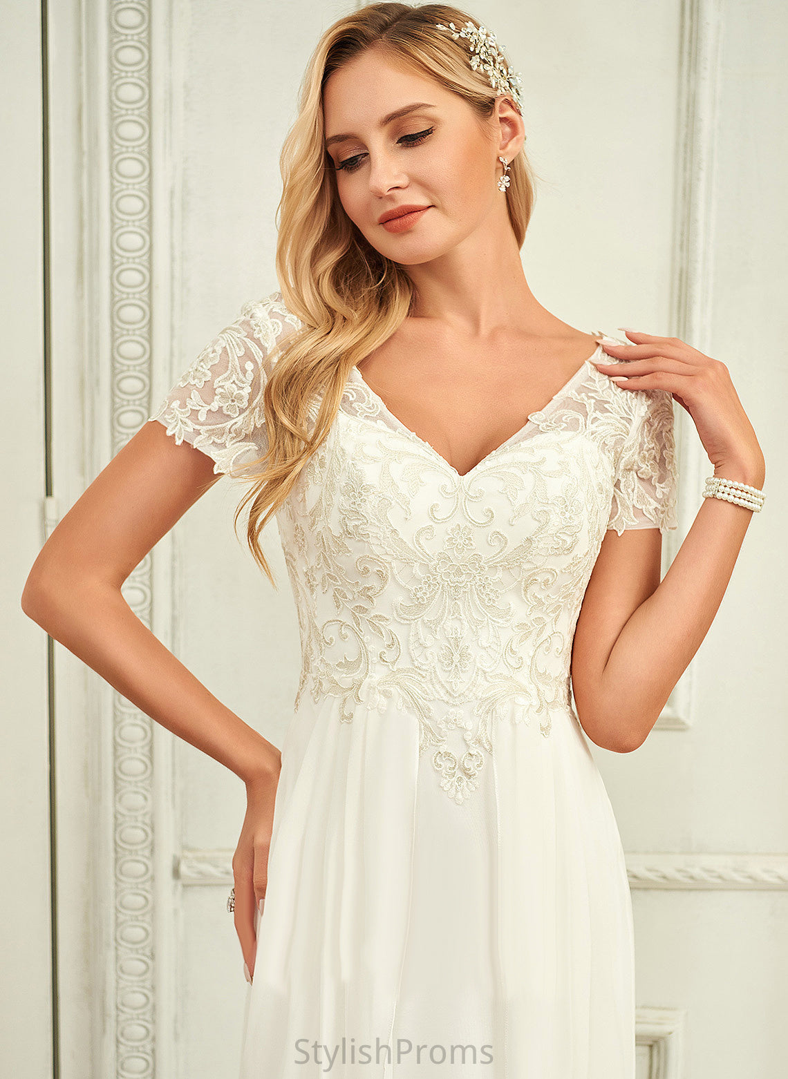 Wedding Floor-Length Chiffon Lace V-neck Janae With A-Line Dress Wedding Dresses