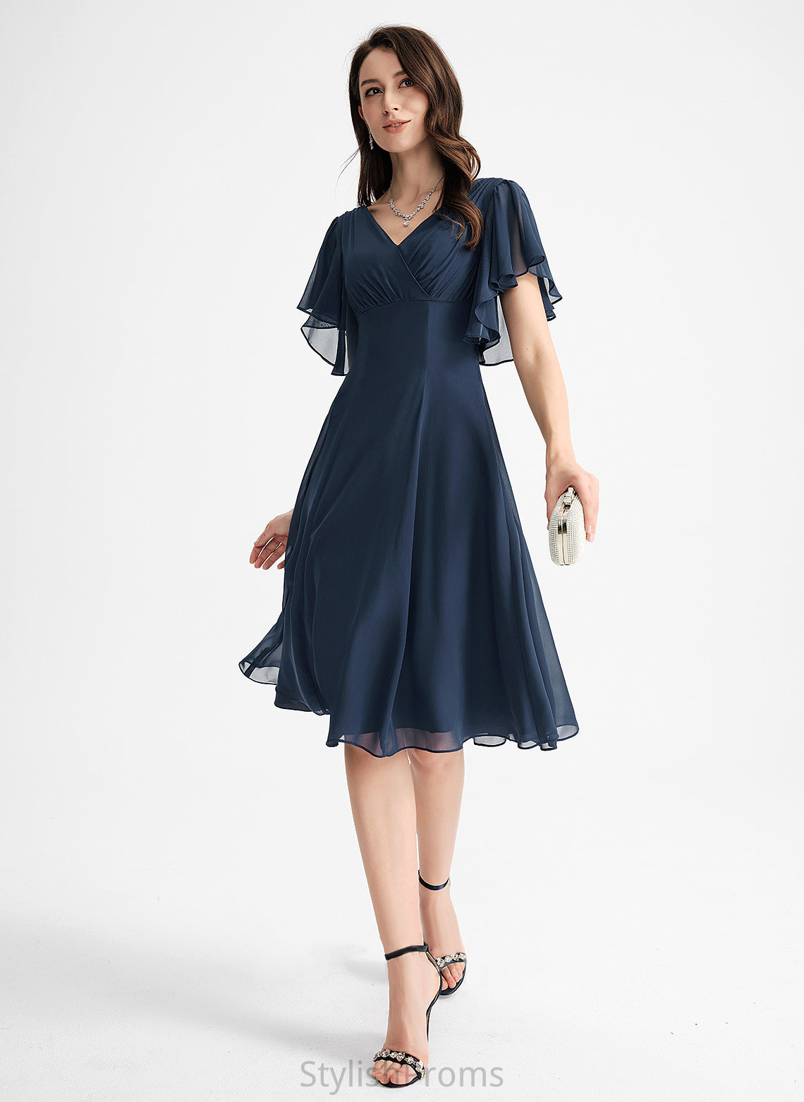 Chiffon Cocktail V-neck Lucille Knee-Length Dress A-Line Cocktail Dresses