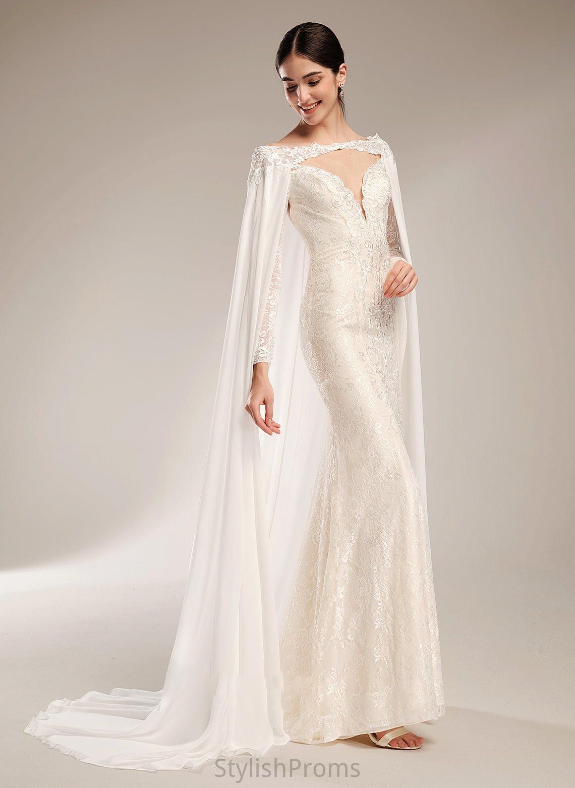 Trumpet/Mermaid Wedding Court Dress Janice Illusion Wedding Dresses With Train Beading