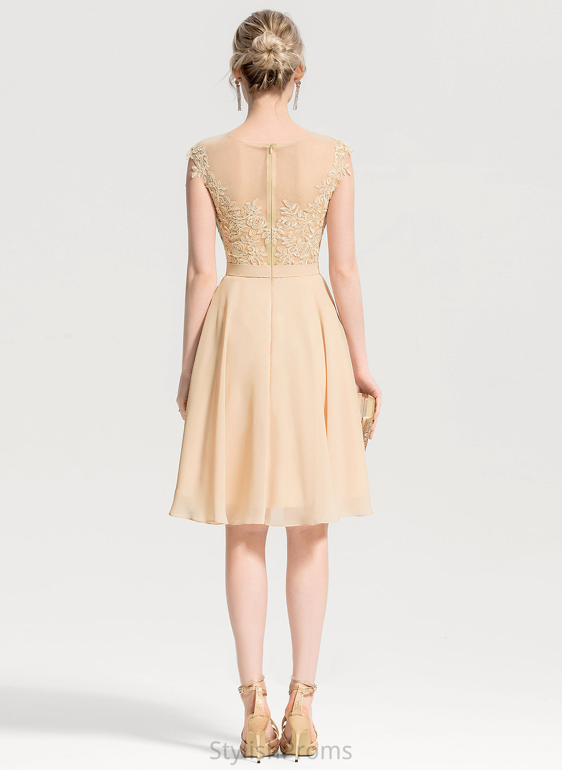 Dress Cocktail Knee-Length Lace With Appliques Scoop Chiffon Neck Phoebe Lace Cocktail Dresses A-Line