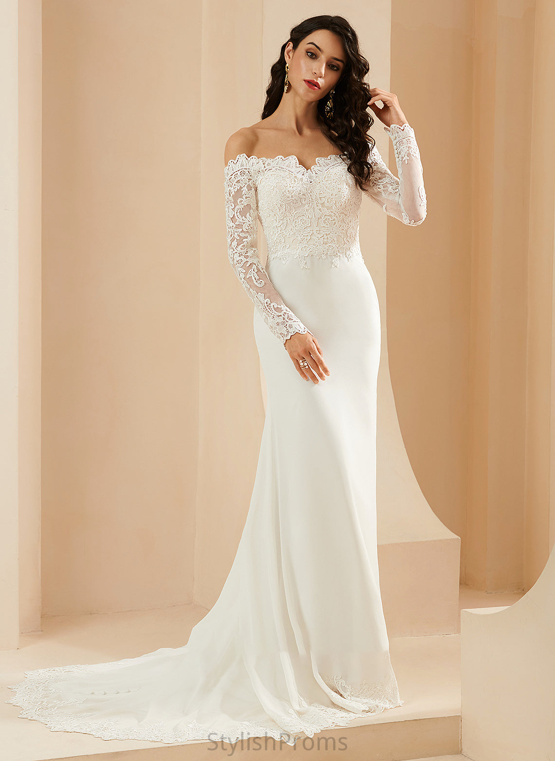 Trumpet/Mermaid With Wedding Dresses Court Wedding Lace Georgia Train Off-the-Shoulder Dress