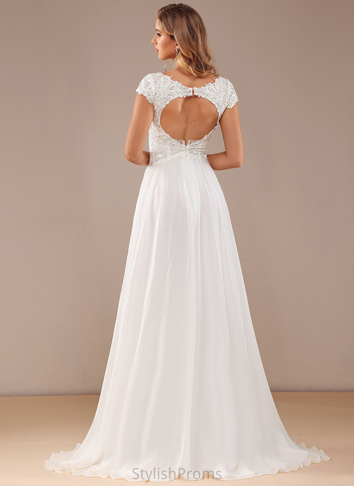 Chiffon Lace Split With Wedding Dresses Wedding Front Train Lace Sweep V-neck Dress A-Line Destiny