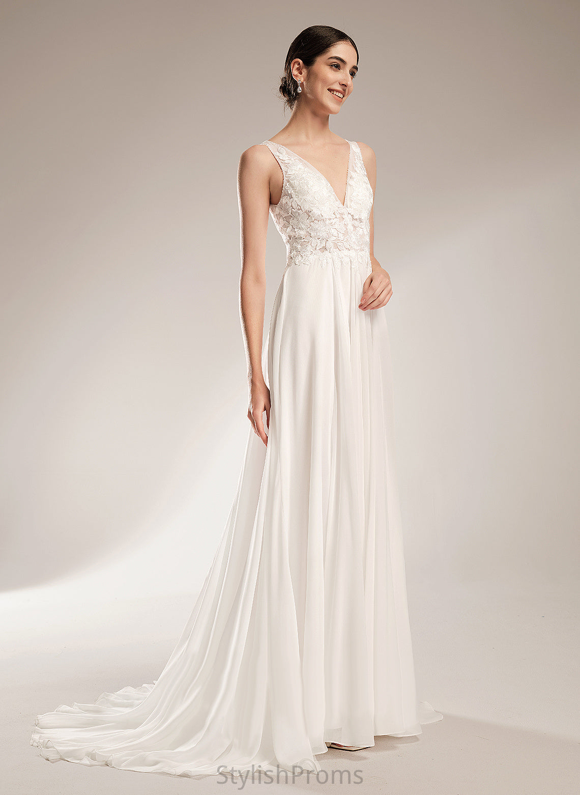 Haven A-Line With Wedding Dresses Beading Train Court V-neck Lace Sequins Wedding Chiffon Dress