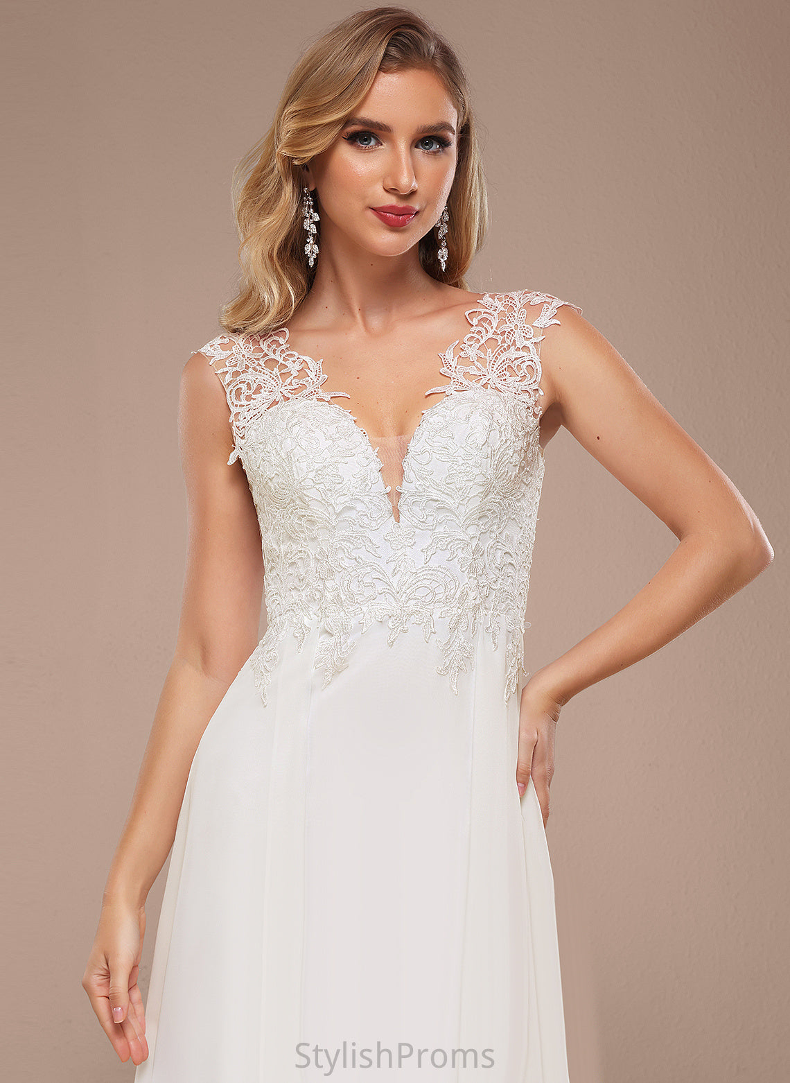 Train A-Line Lace Rosalie Chiffon V-neck Wedding Sweep Dress Wedding Dresses