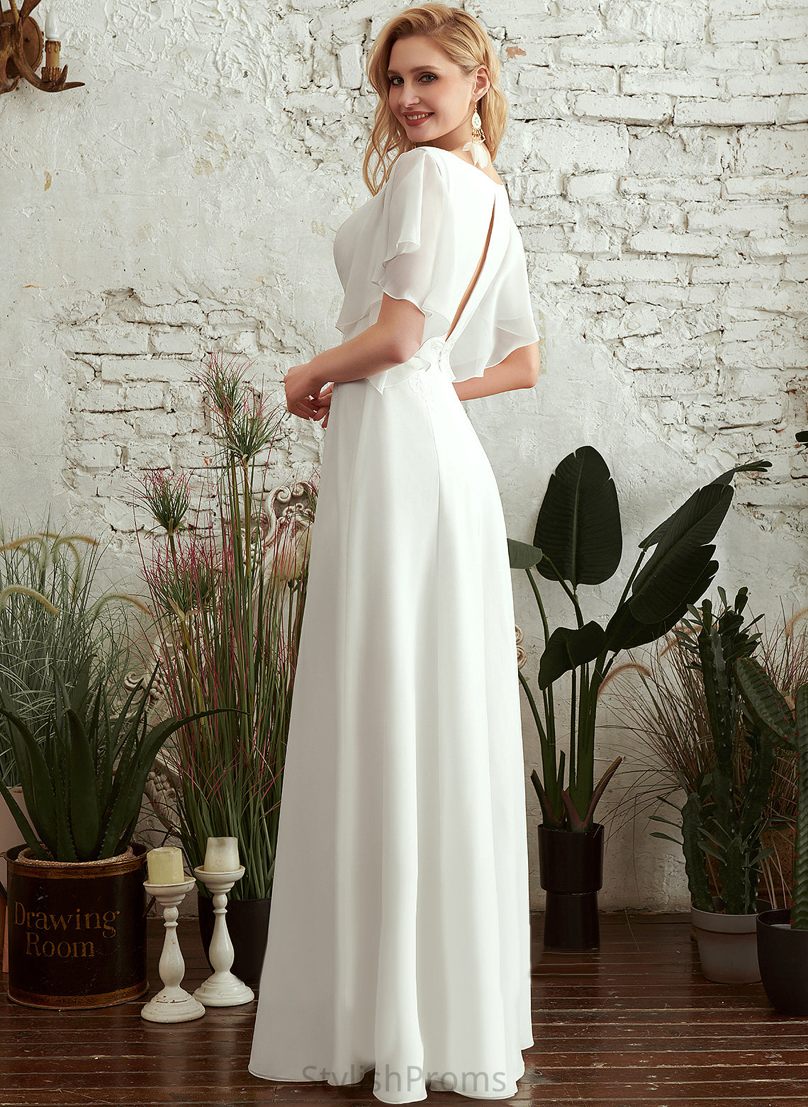 Front Lace Wedding Dresses With Dress Wedding Split Floor-Length Chiffon A-Line V-neck Julie