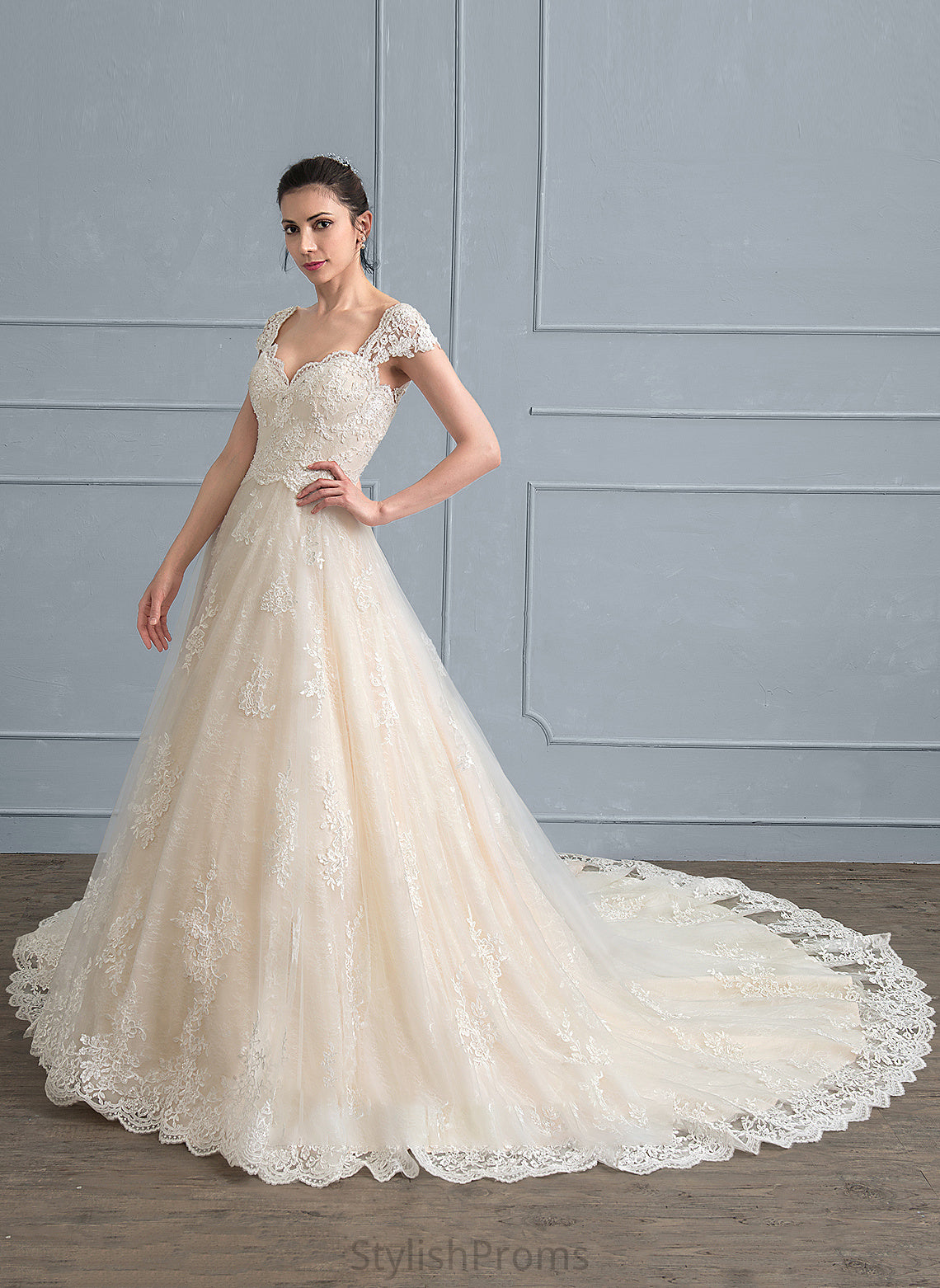 Lace Wedding Ball-Gown/Princess With Cathedral Beading Kara Sequins Sweetheart Wedding Dresses Train Dress Tulle