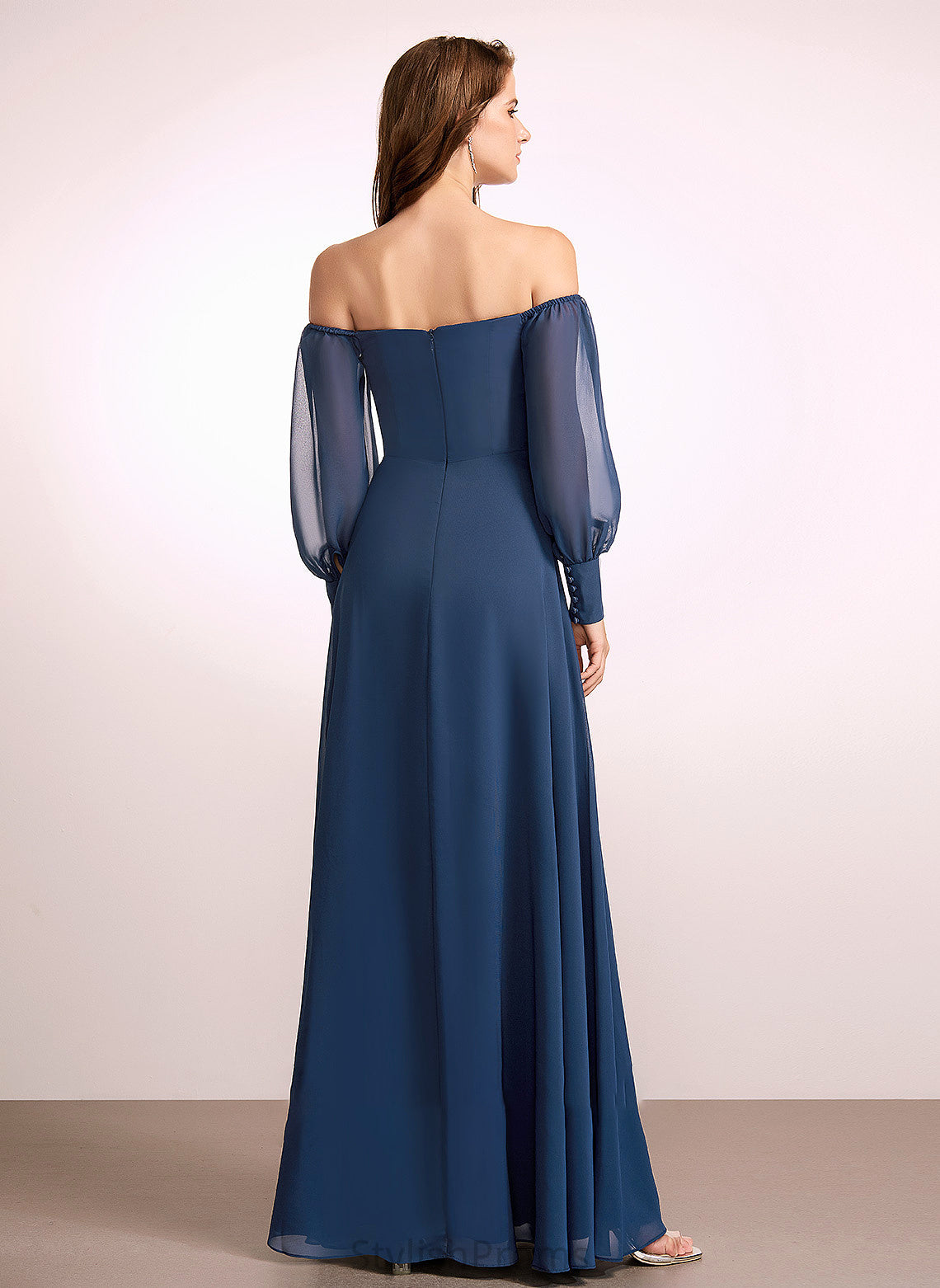 SplitFront Embellishment Length Silhouette Neckline A-Line Fabric Floor-Length Off-the-Shoulder Deborah Sleeveless Trumpet/Mermaid Bridesmaid Dresses