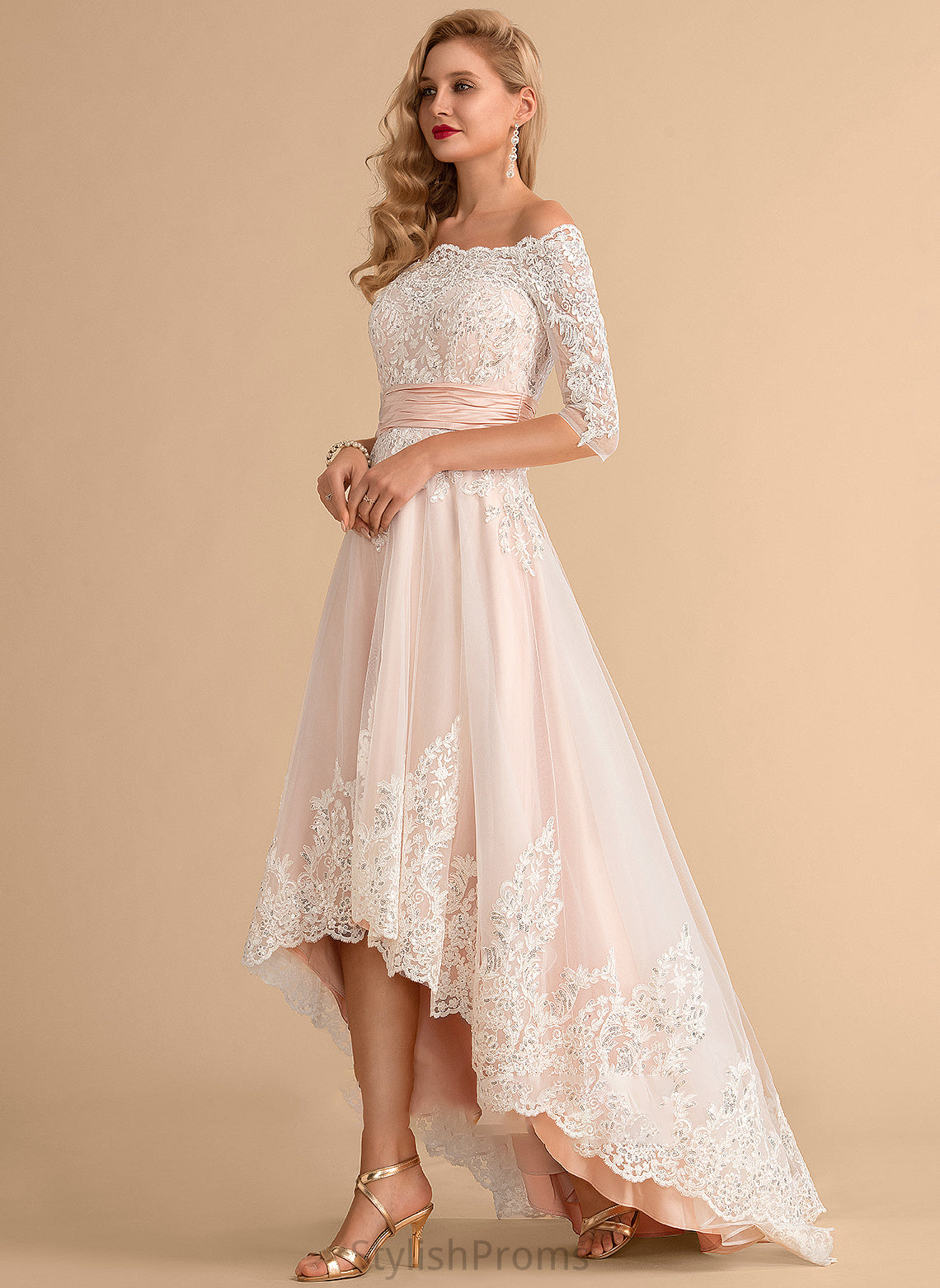 Asymmetrical Satin Sequins Wedding Dress With Tulle Wedding Dresses A-Line Lace Sally