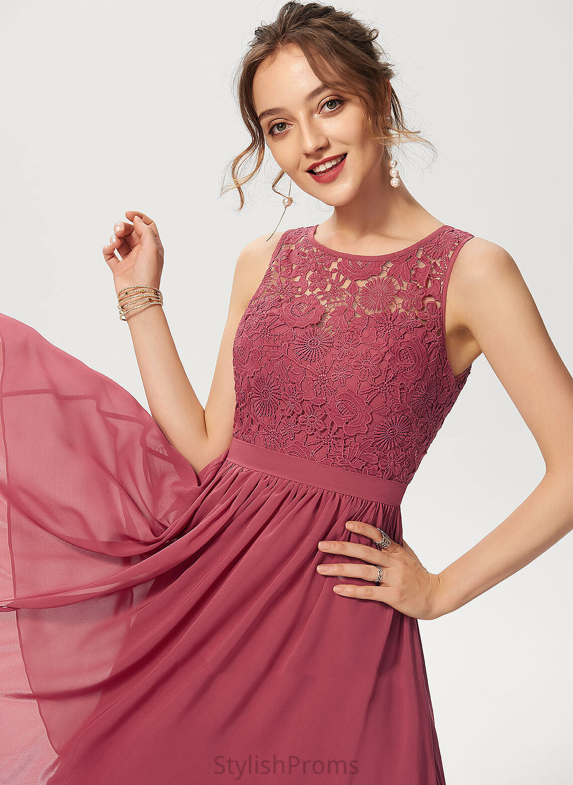 Cocktail Dresses Knee-Length A-Line Neck Lace Dress Chiffon Cocktail Scoop Grace