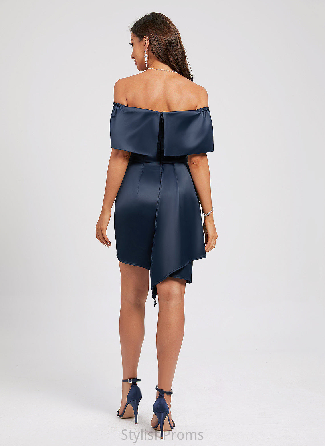 Cocktail Dresses Sheath/Column Cocktail Off-the-Shoulder Mara With Satin Dress Pleated Asymmetrical