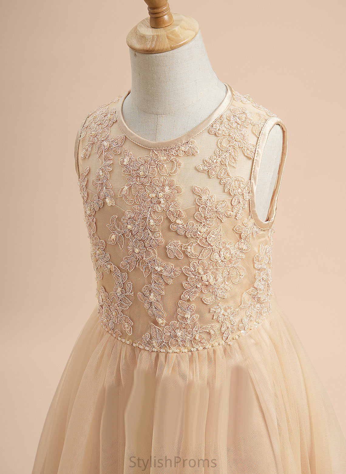 Tea-length Dress A-Line Flower Girl Dresses Scoop With - Neck Beading/Sequins Girl Flower Kiera Sleeveless Tulle/Lace