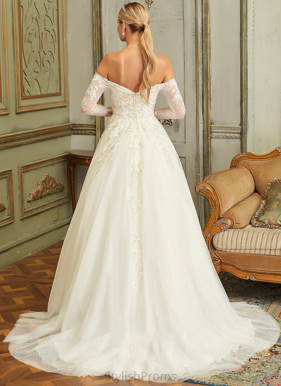 Haven Off-the-Shoulder Wedding Dresses Lace With Dress Wedding Ball-Gown/Princess Tulle Train Sweep Lace