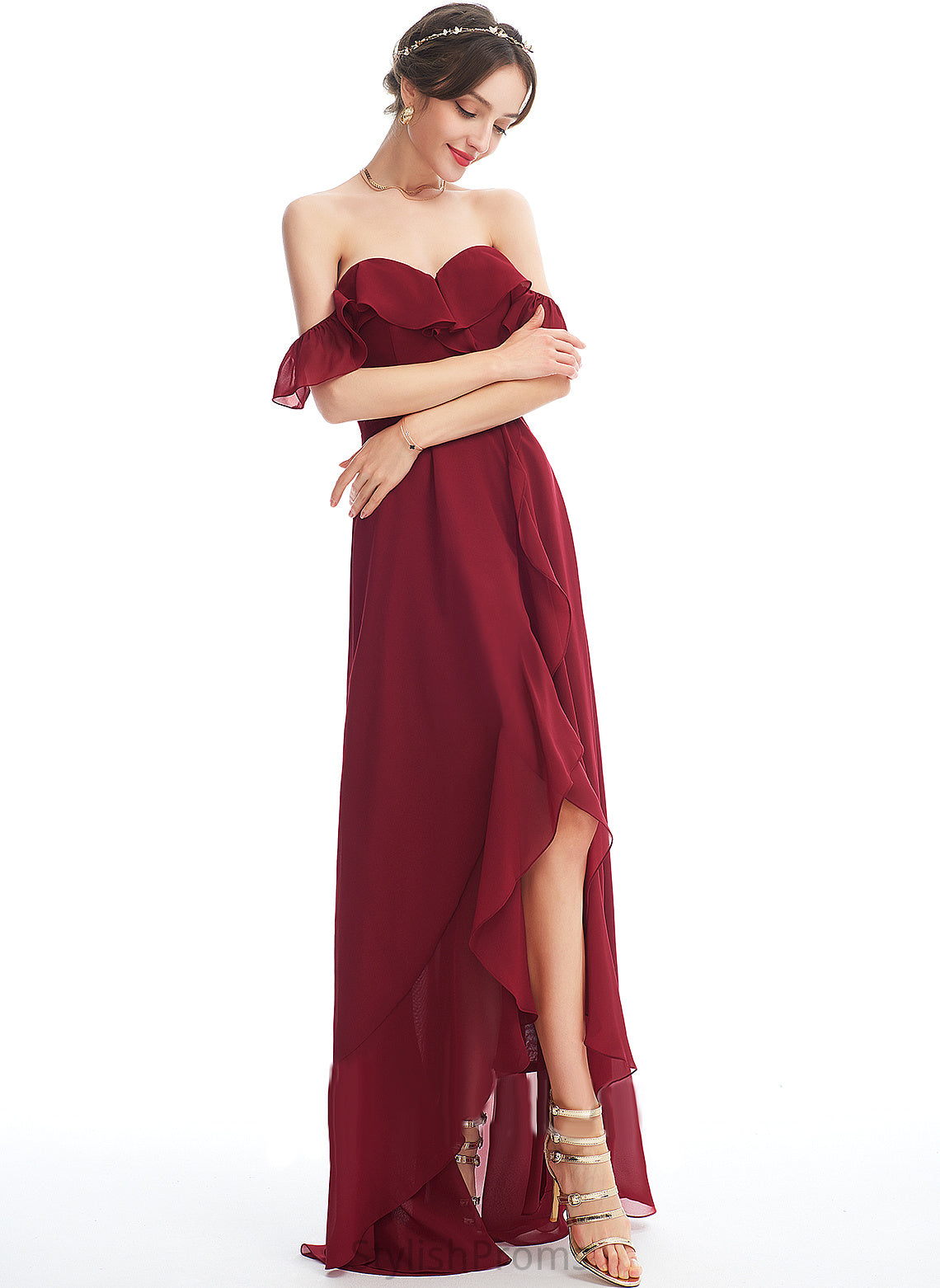 A-Line Front Cocktail Split Asymmetrical Ruffle With Cocktail Dresses Lilly Dress Off-the-Shoulder Chiffon