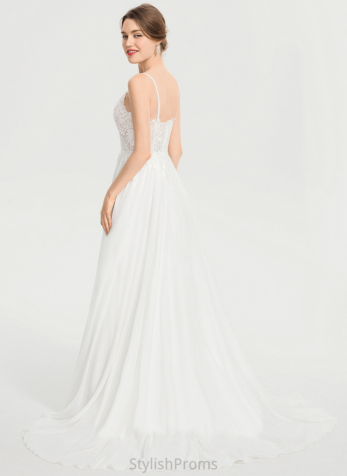 Train Wedding Chiffon Dress With Dalia Front V-neck Wedding Dresses Split A-Line Lace Sweep