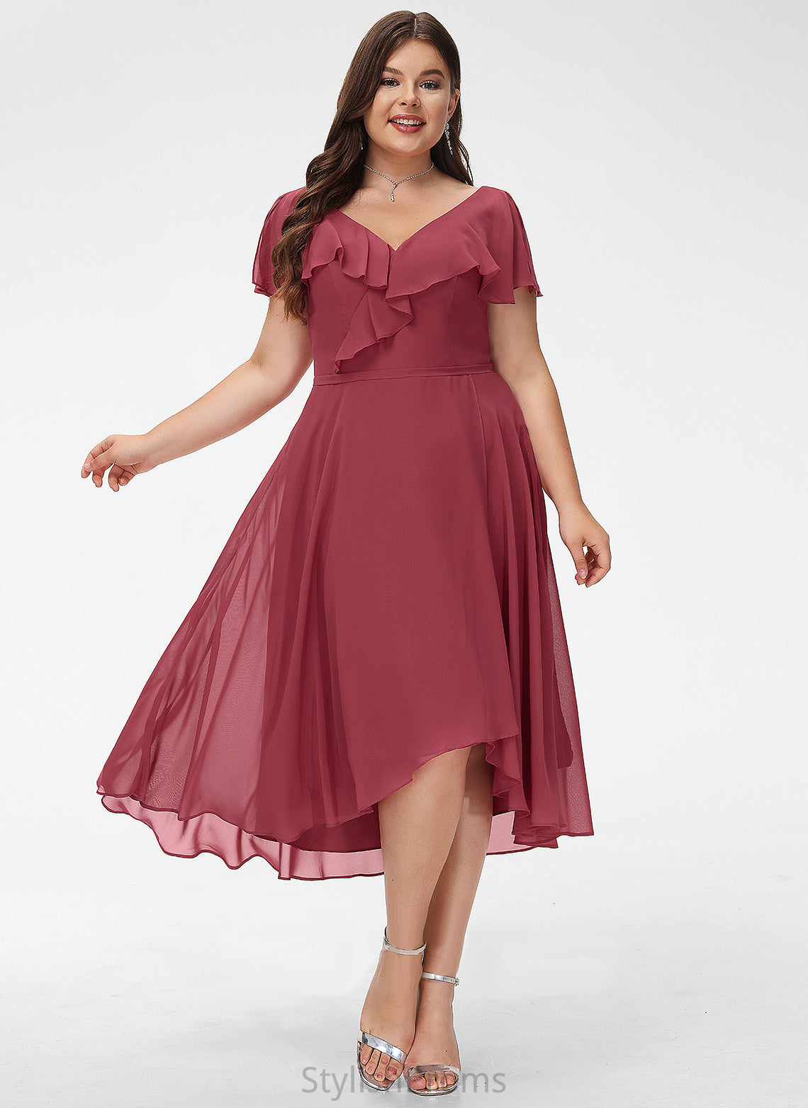 Chiffon V-neck Tessa With Asymmetrical Cocktail Dresses Dress Cocktail A-Line Ruffle