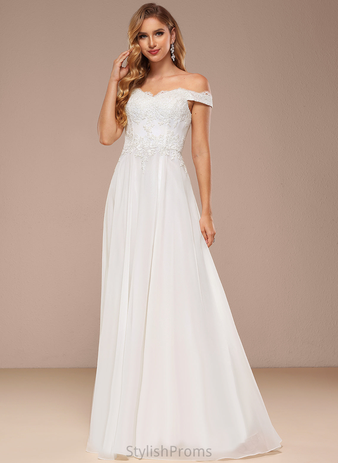 Wedding Dresses Lace Floor-Length Off-the-Shoulder Dress Wedding Sequins Chiffon With Henrietta A-Line