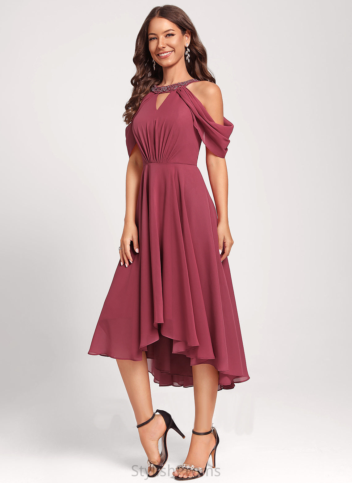 Asymmetrical Club Dresses Chiffon Scoop Beading Cocktail Casey Dress Sequins With A-Line Neck