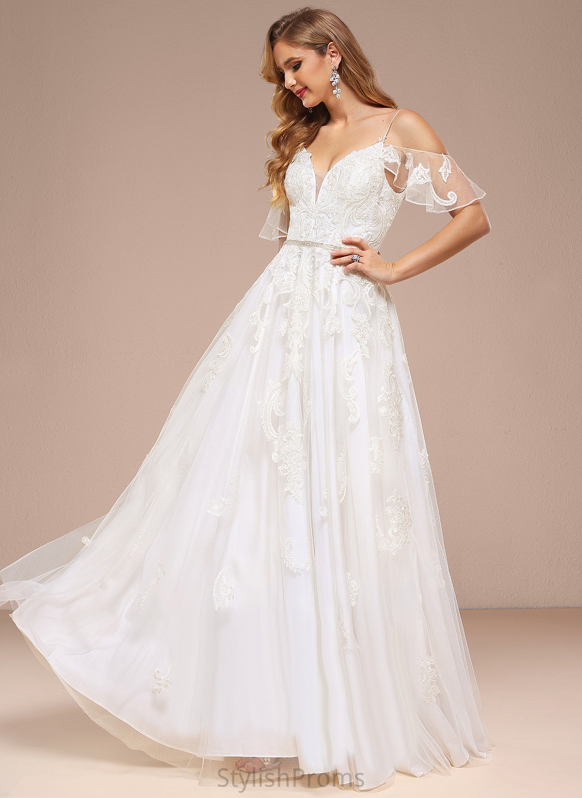 Sequins With Cold A-Line Lace Shoulder Dress Floor-Length Amaya Wedding Dresses Wedding Tulle Beading