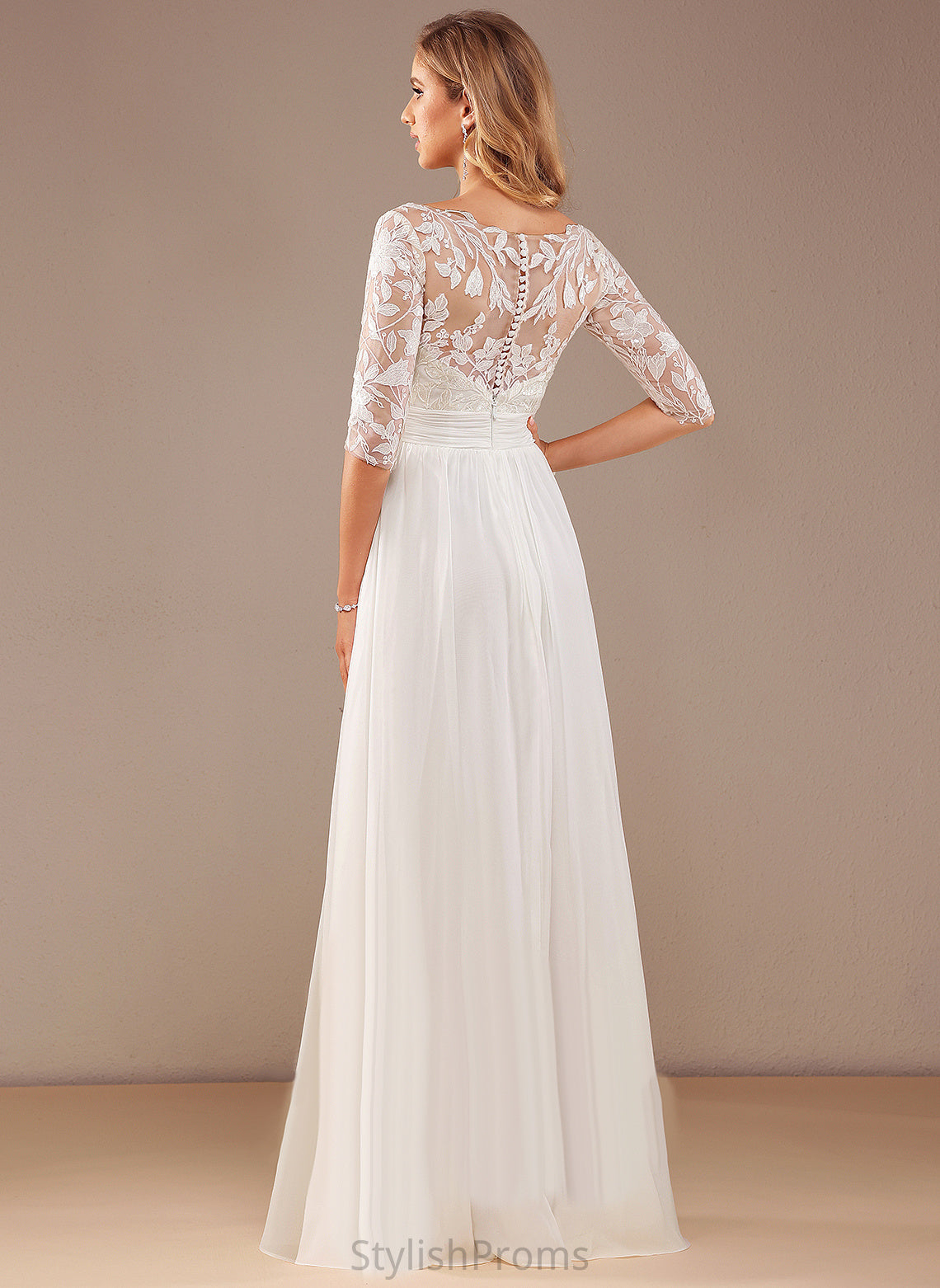 Ruffle Chiffon With Sanai A-Line V-neck Lace Wedding Sequins Wedding Dresses Floor-Length Dress Lace