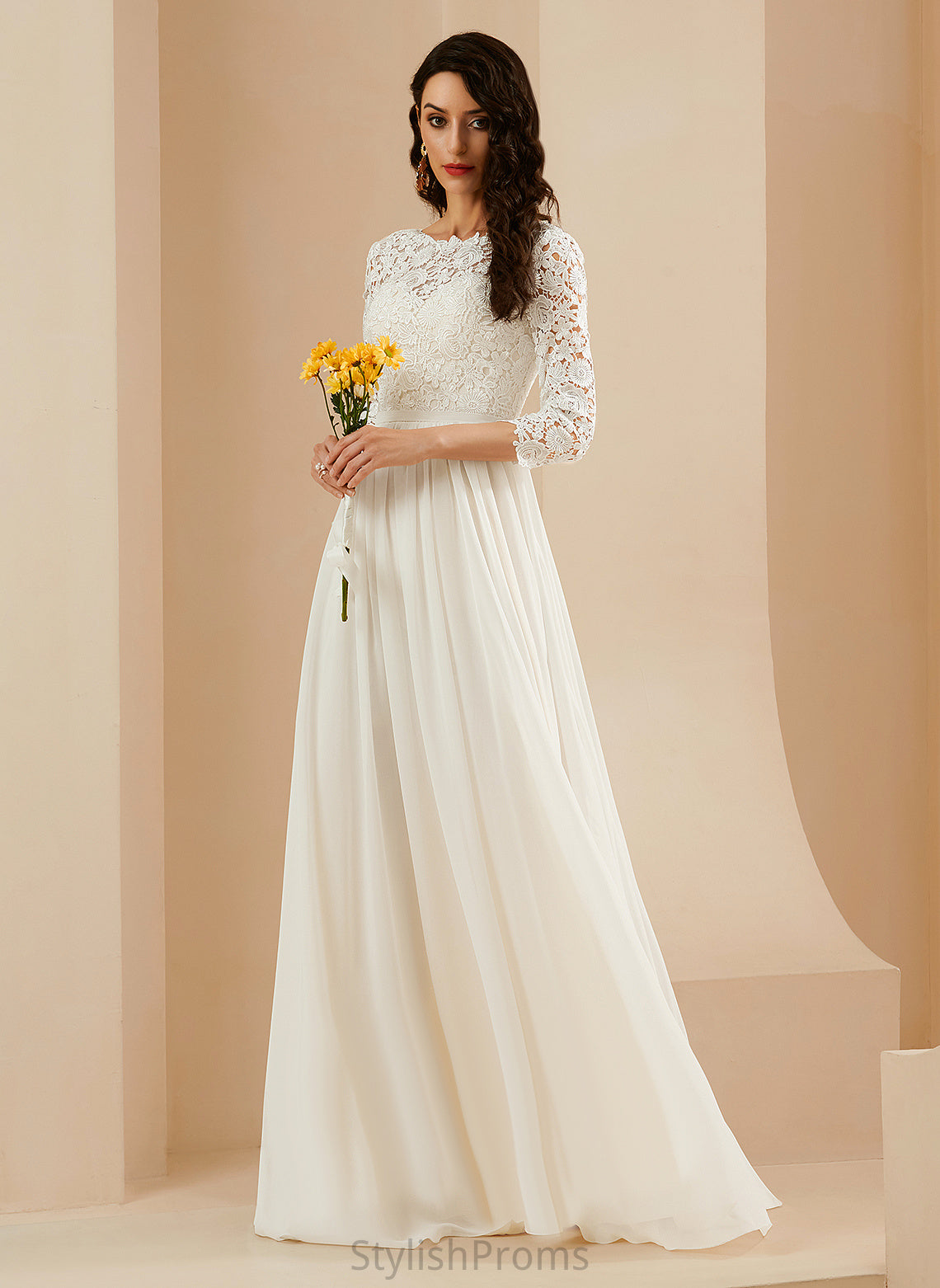 Neck Scoop Chiffon Lace Train Wedding Dresses Wedding A-Line With Zion Sweep Dress