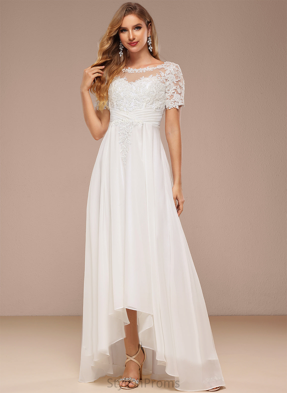 Boat Chiffon A-Line Asymmetrical Wedding Neck Lace Dress Wedding Dresses Haley