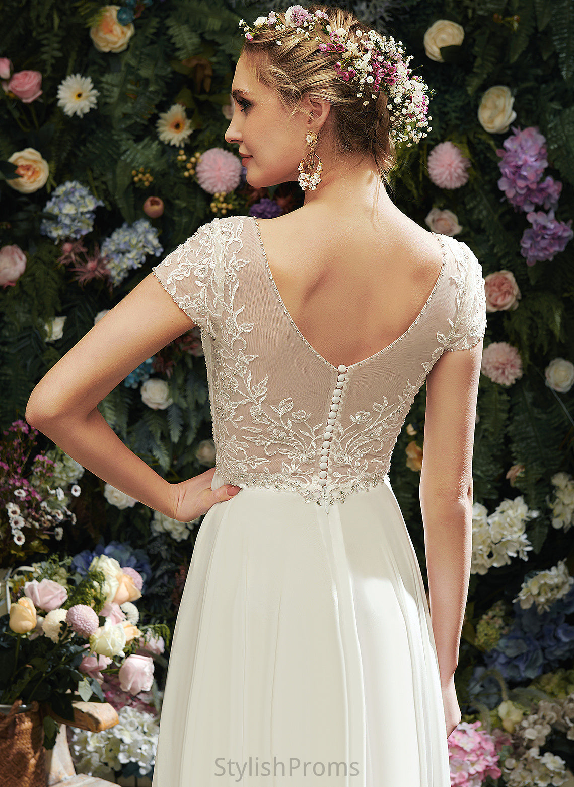 Dress Floor-Length V-neck Chiffon A-Line Sequins With Bethany Wedding Dresses Lace Wedding Beading