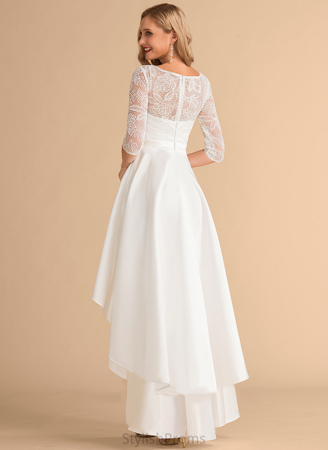 Dress Satin Lace A-Line Wedding Wedding Dresses Scoop Adrienne Asymmetrical