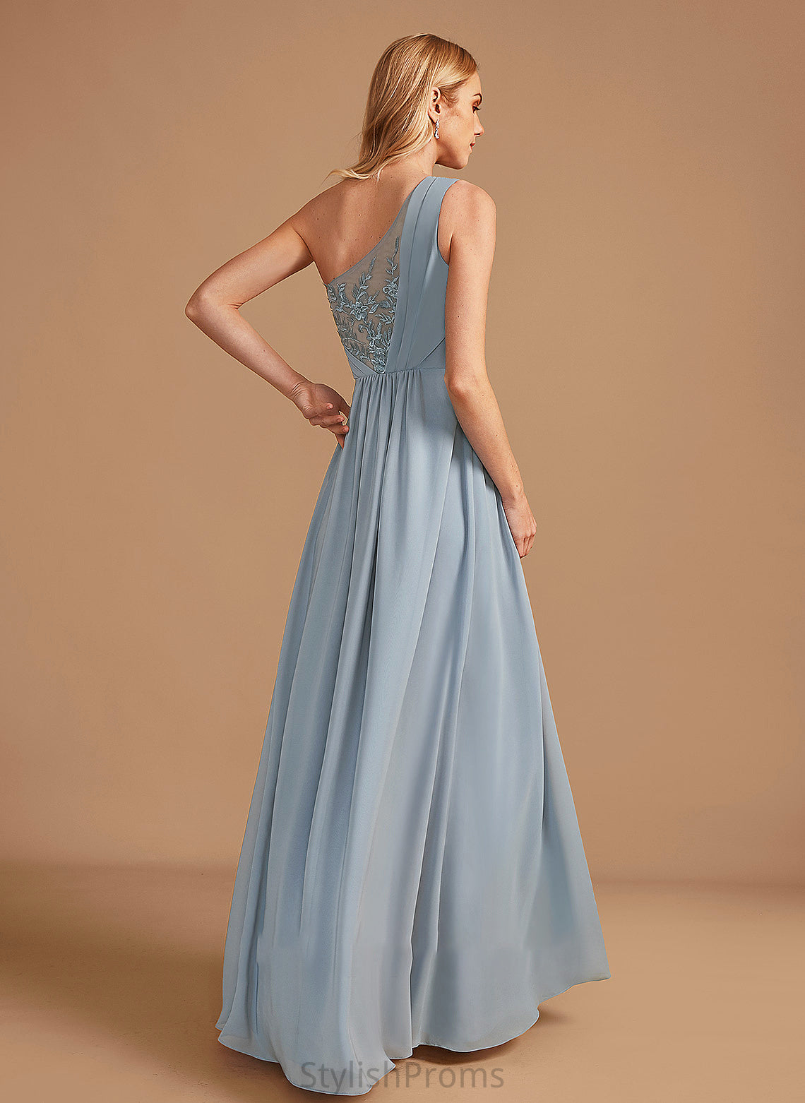 Sequins One-Shoulder Silhouette Length Neckline Floor-Length Embellishment Lace A-Line Fabric Evangeline Trumpet/Mermaid Bridesmaid Dresses