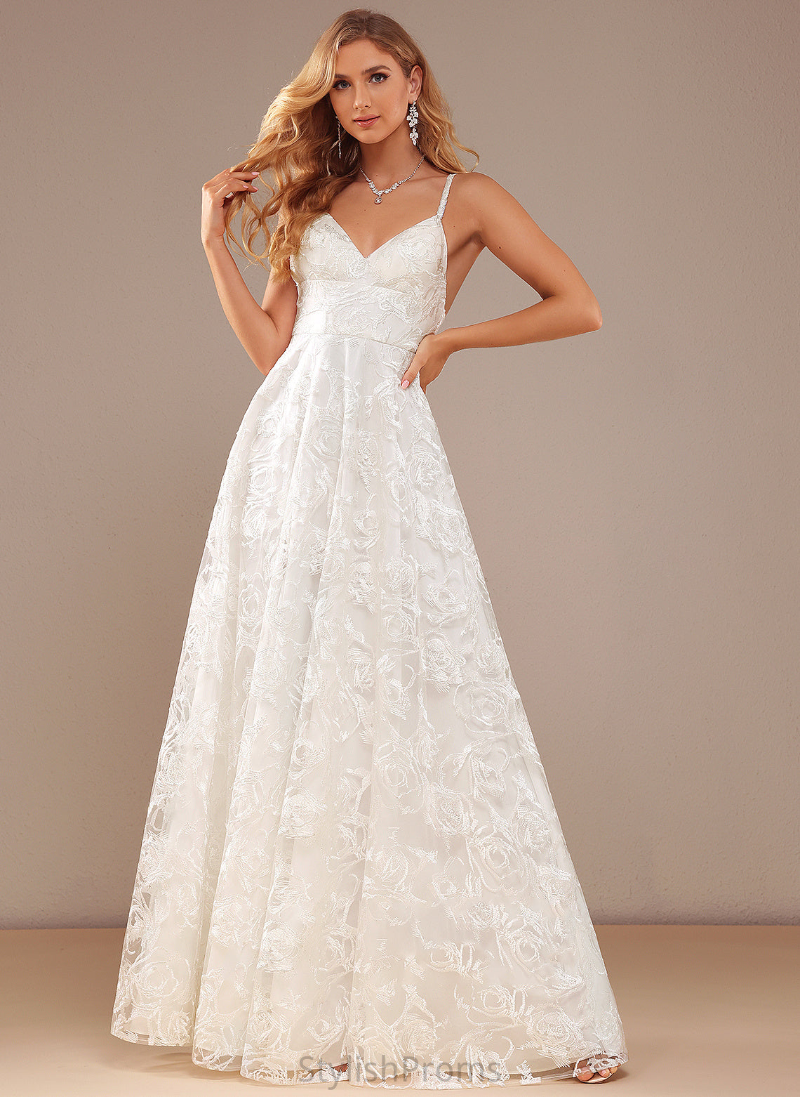 Wedding A-Line V-neck Eliana Floor-Length Lace Wedding Dresses Dress