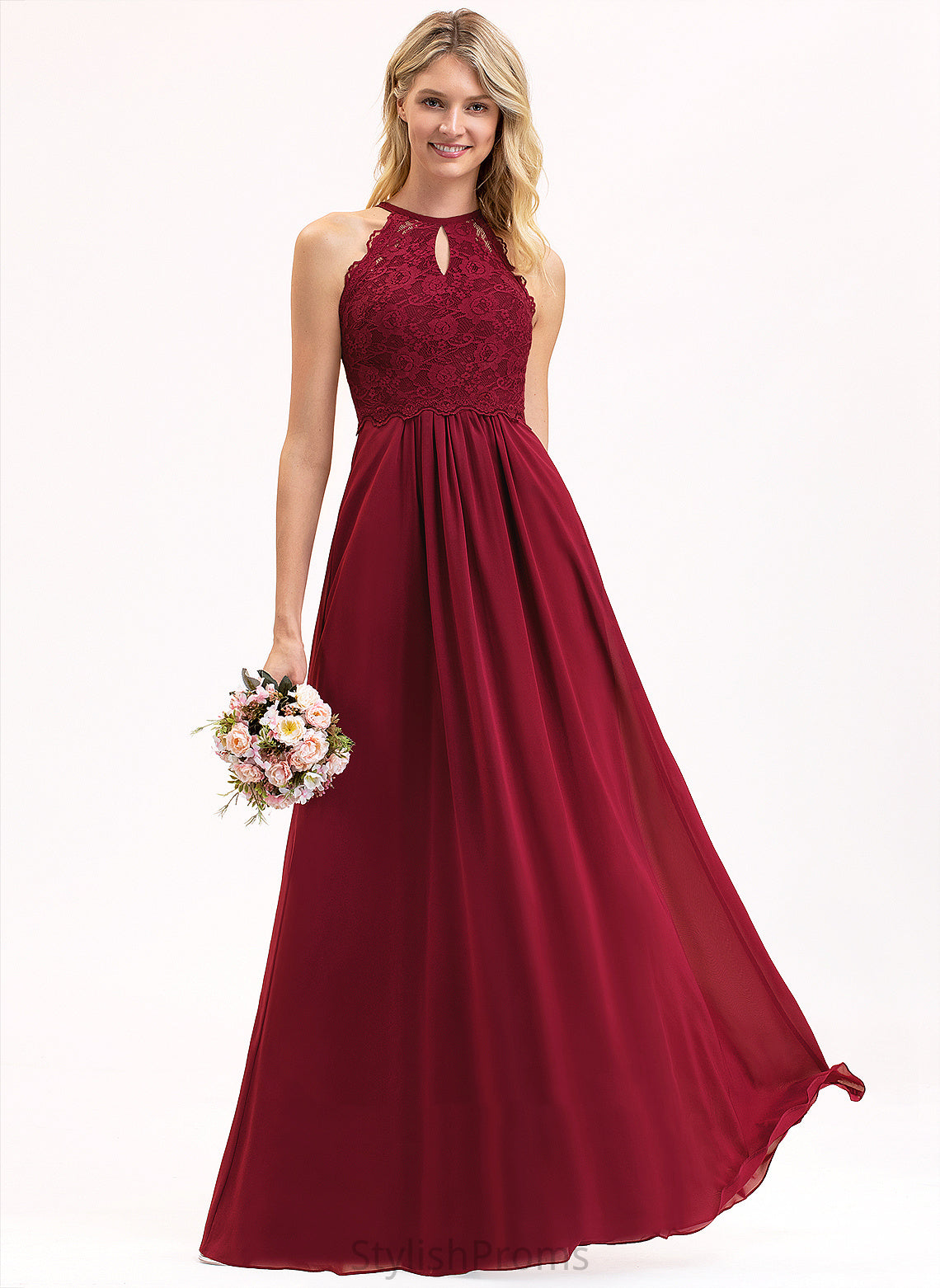 Lace Length Silhouette Floor-Length Scoop Neckline Straps&Sleeves A-Line Fabric Tianna Sleeveless Floor Length Bridesmaid Dresses